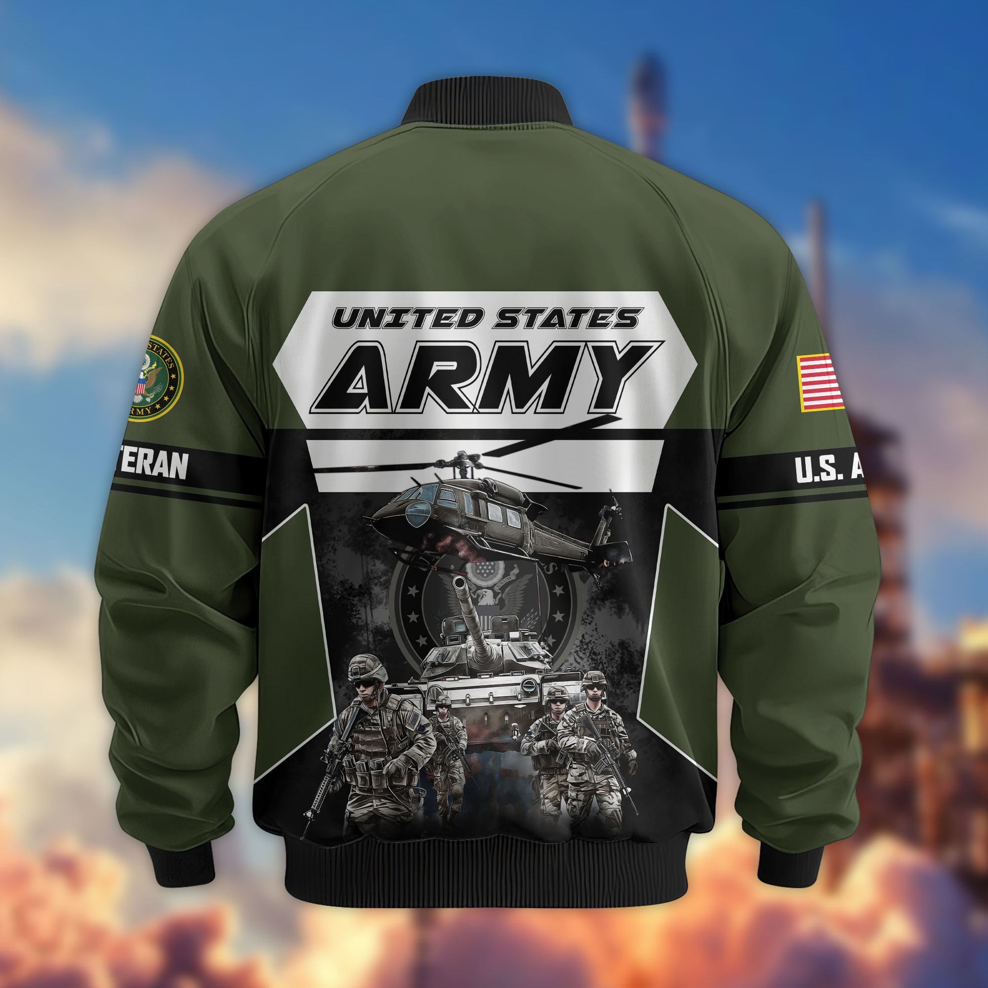 Premium US Veterans Bomber Jacket ATTN091021, Gifts For US Veterans, Gifts On Father's Day, Veterans Day.