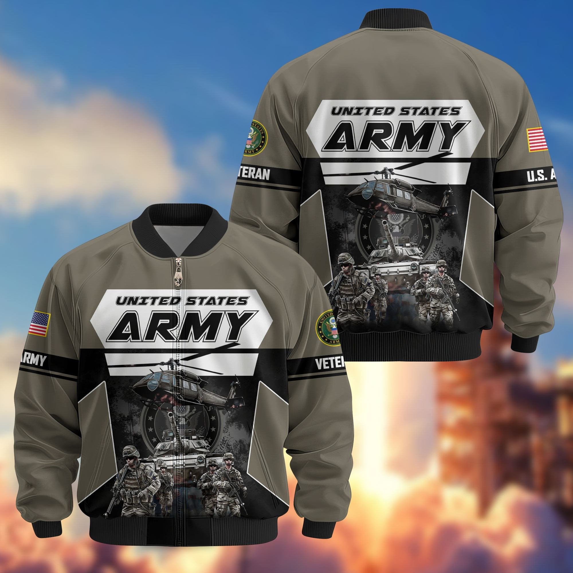 Premium US Veterans Bomber Jacket ATTN091021, Gifts For US Veterans, Gifts On Father's Day, Veterans Day.