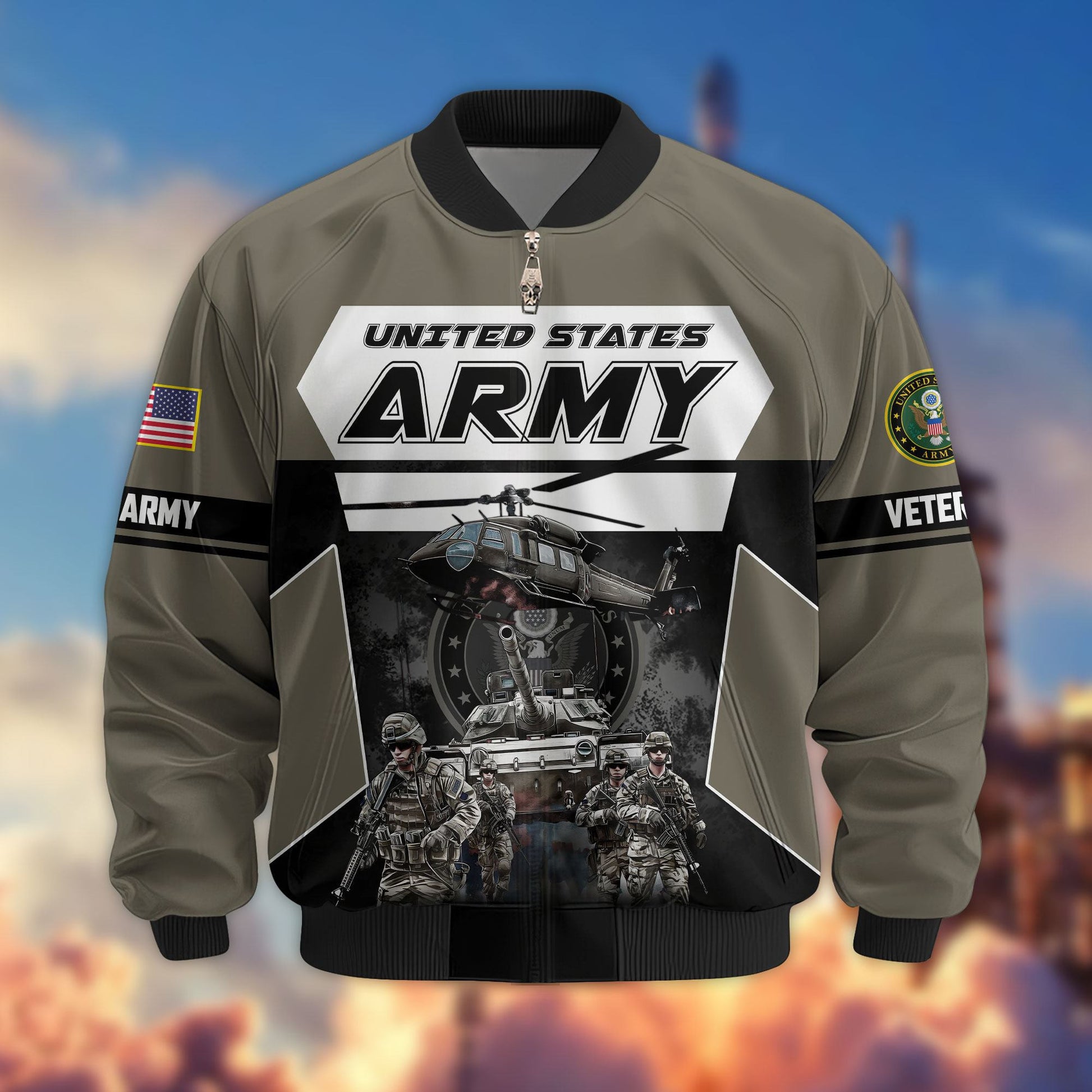 Premium US Veterans Bomber Jacket ATTN091021, Gifts For US Veterans, Gifts On Father's Day, Veterans Day.
