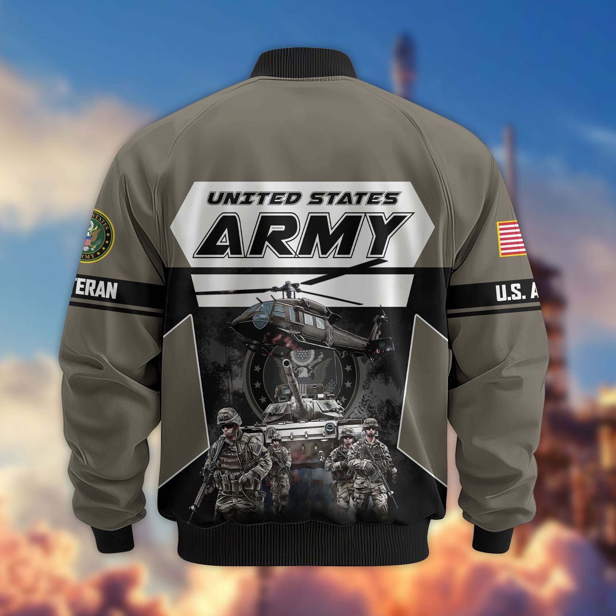 Premium US Veterans Bomber Jacket ATTN091021, Gifts For US Veterans, Gifts On Father's Day, Veterans Day.