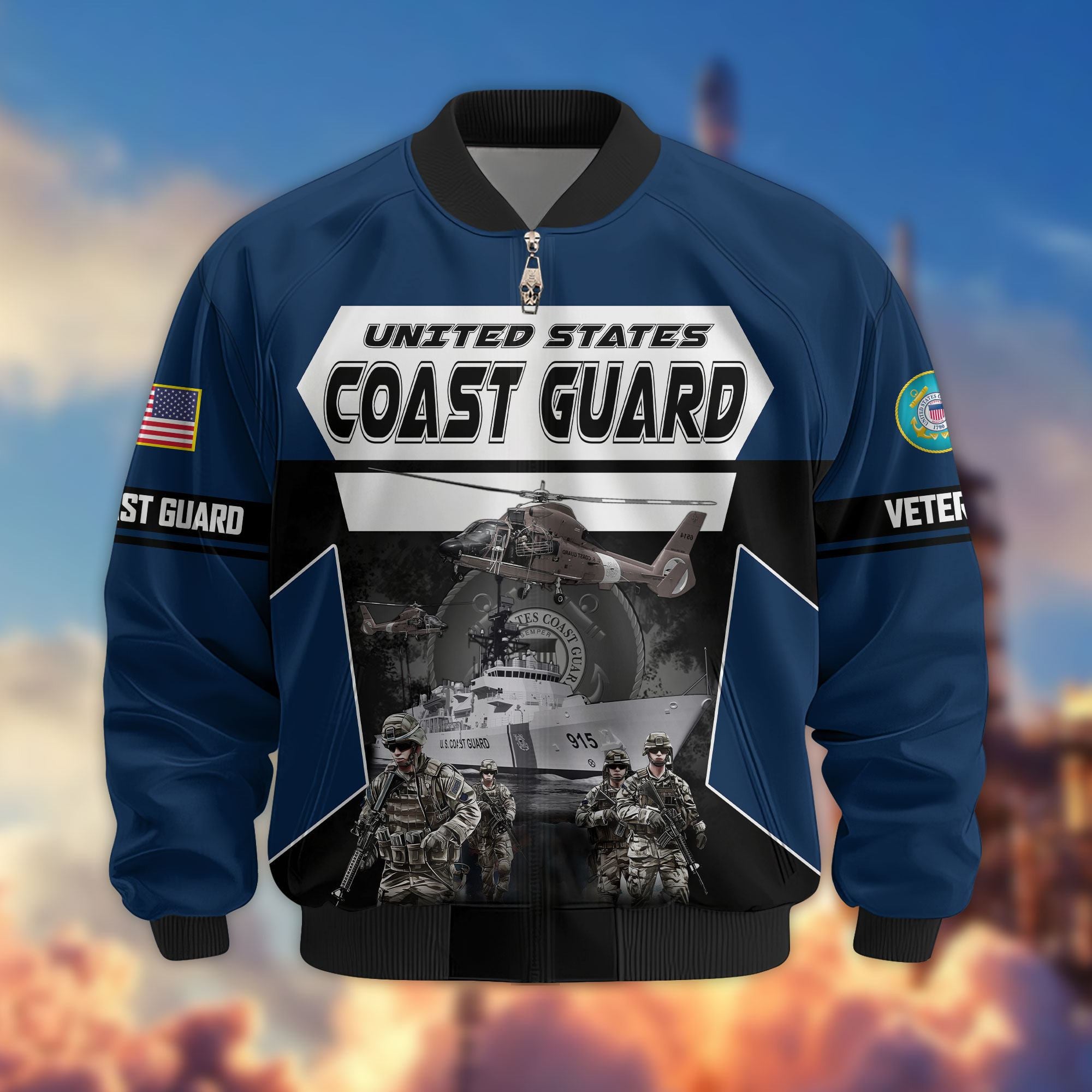 Premium US Veterans Bomber Jacket ATTN091021, Gifts For US Veterans, Gifts On Father's Day, Veterans Day.