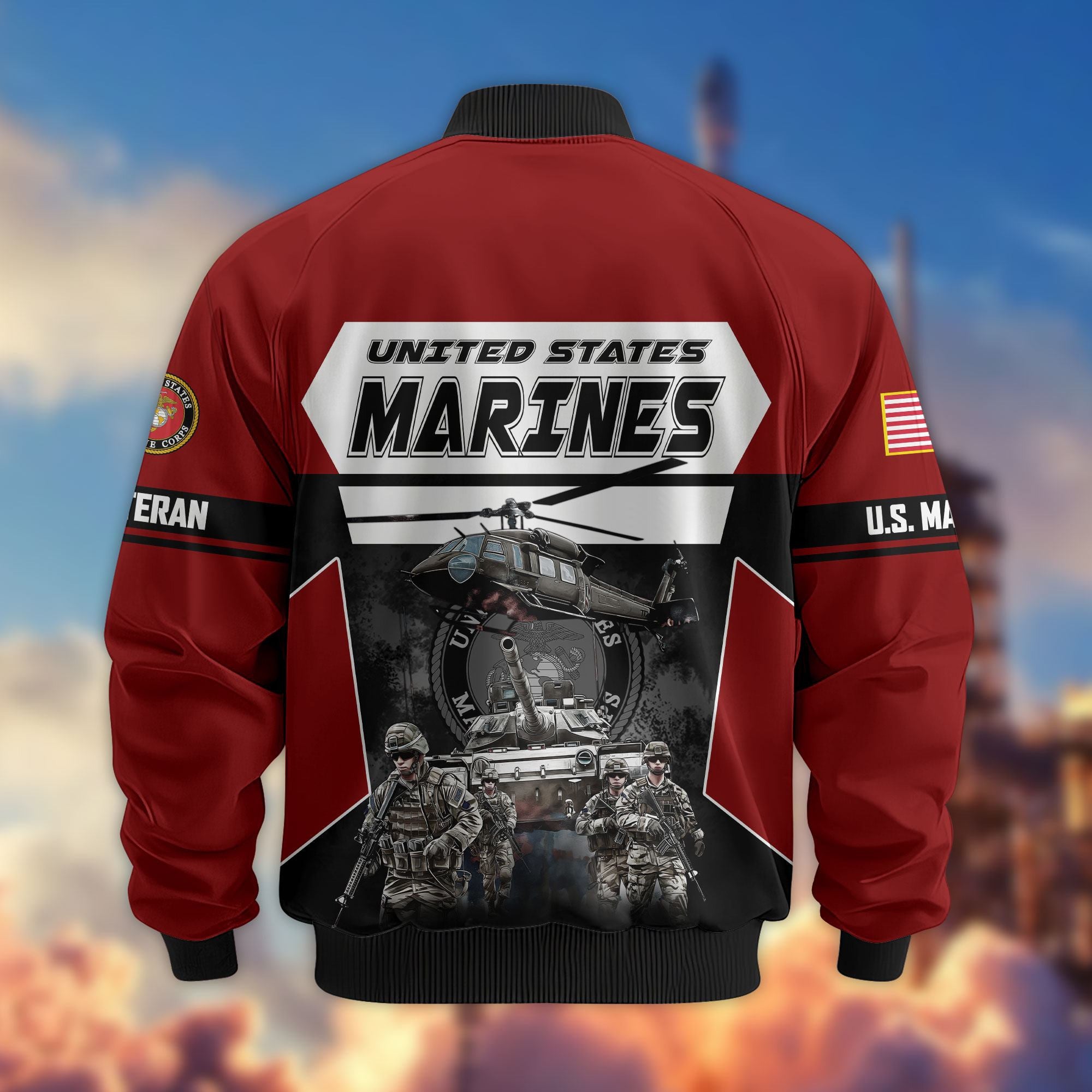 Premium US Veterans Bomber Jacket ATTN091021, Gifts For US Veterans, Gifts On Father's Day, Veterans Day.