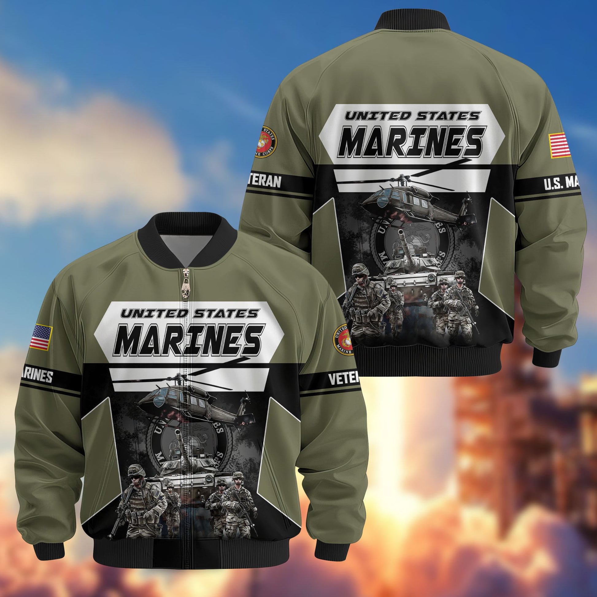 Premium US Veterans Bomber Jacket ATTN091021, Gifts For US Veterans, Gifts On Father's Day, Veterans Day.