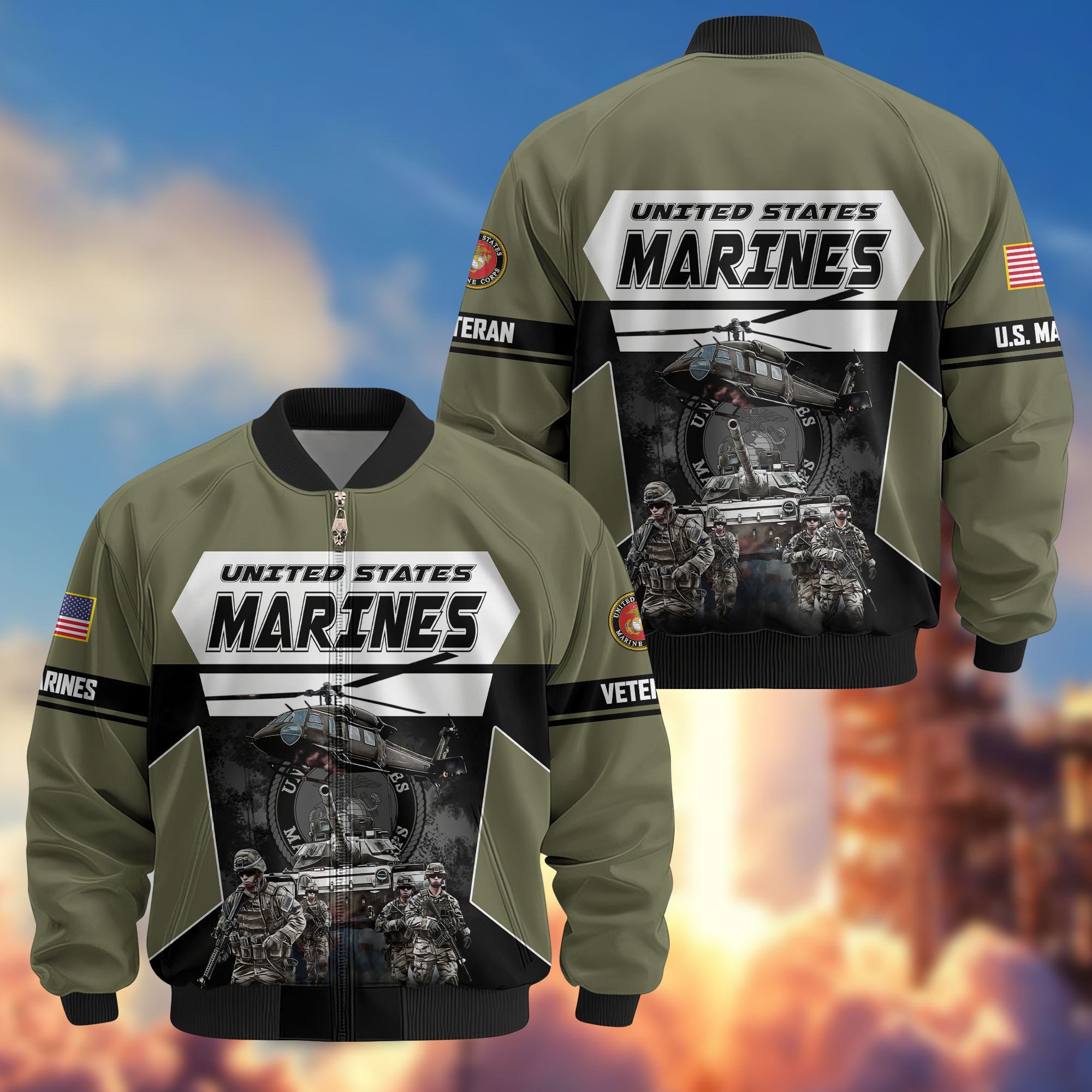 Premium US Veterans Bomber Jacket ATTN091021, Gifts For US Veterans, Gifts On Father's Day, Veterans Day.