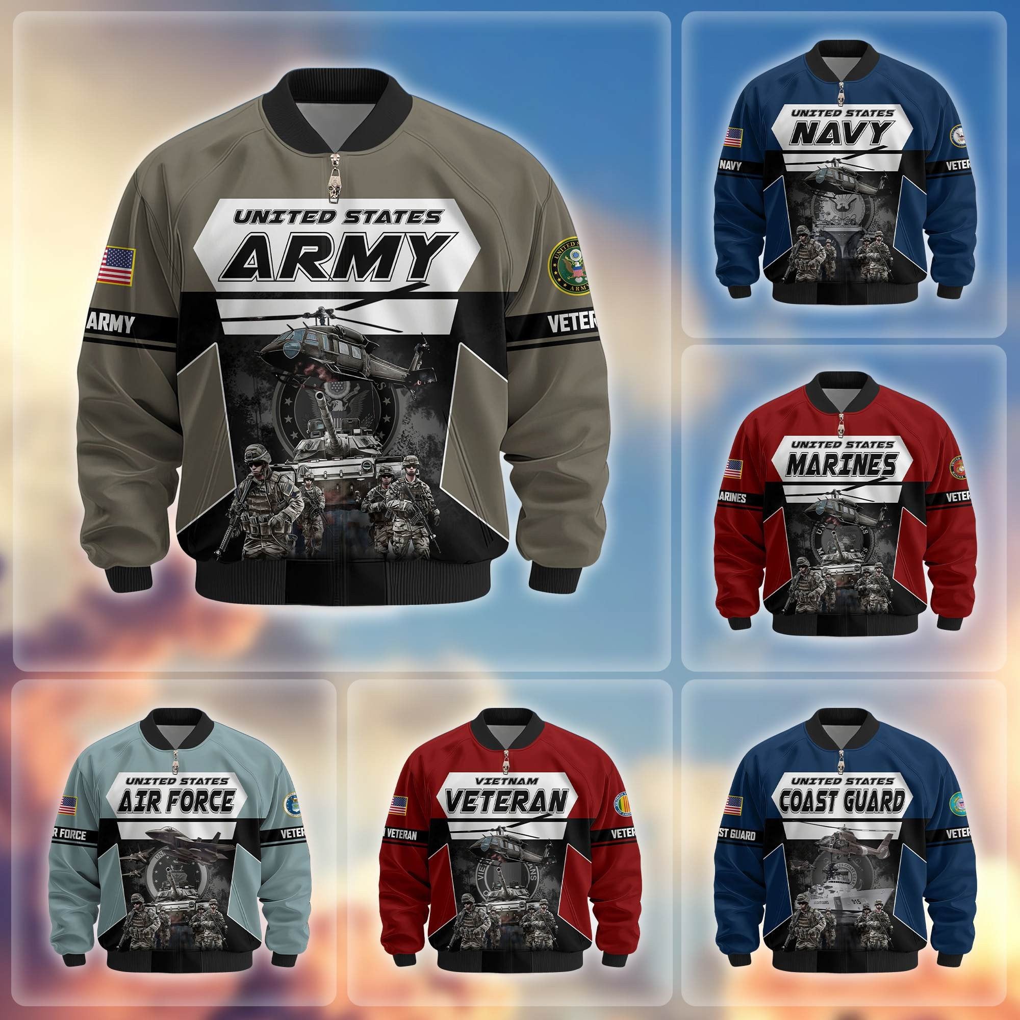 Premium US Veterans Bomber Jacket ATTN091021, Gifts For US Veterans, Gifts On Father's Day, Veterans Day.