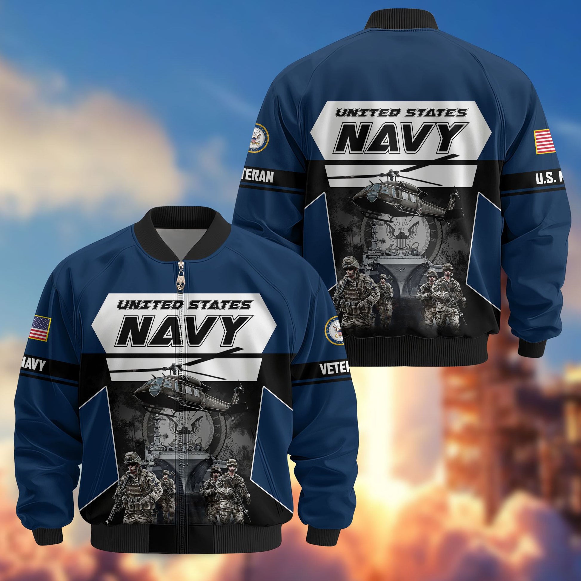 Premium US Veterans Bomber Jacket ATTN091021, Gifts For US Veterans, Gifts On Father's Day, Veterans Day.