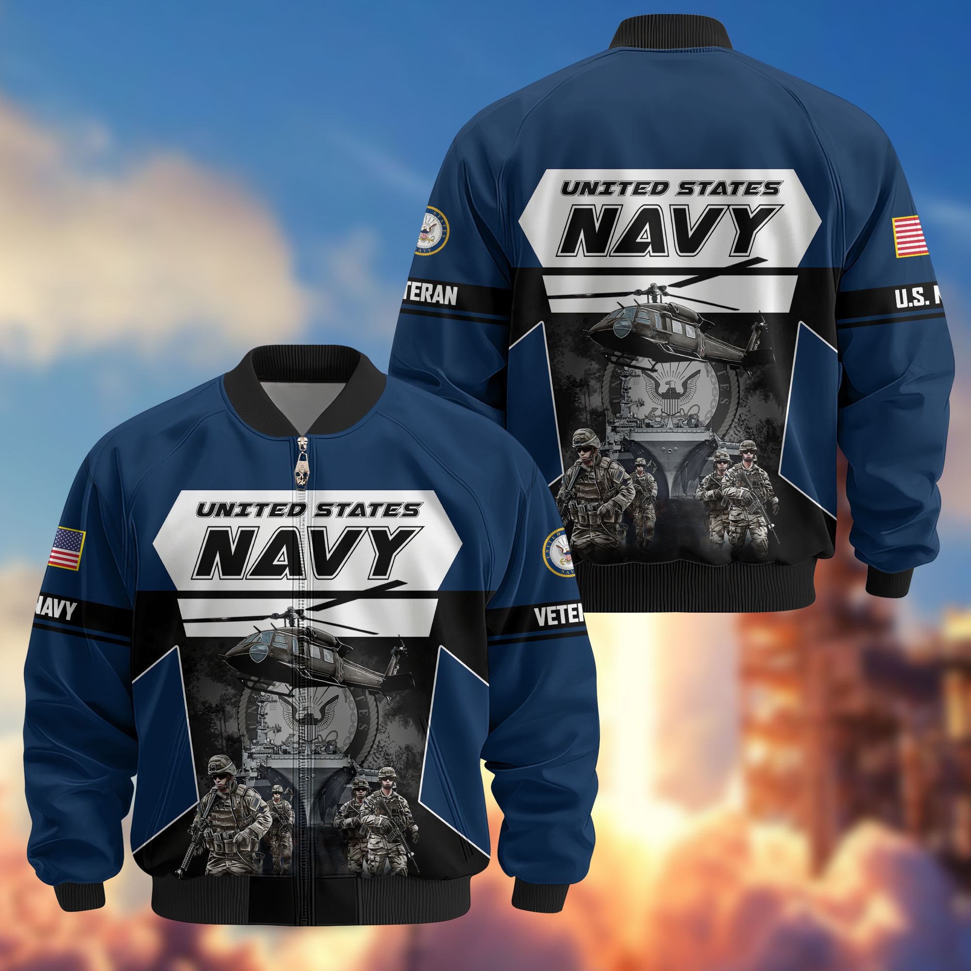 Premium US Veterans Bomber Jacket ATTN091021, Gifts For US Veterans, Gifts On Father's Day, Veterans Day.