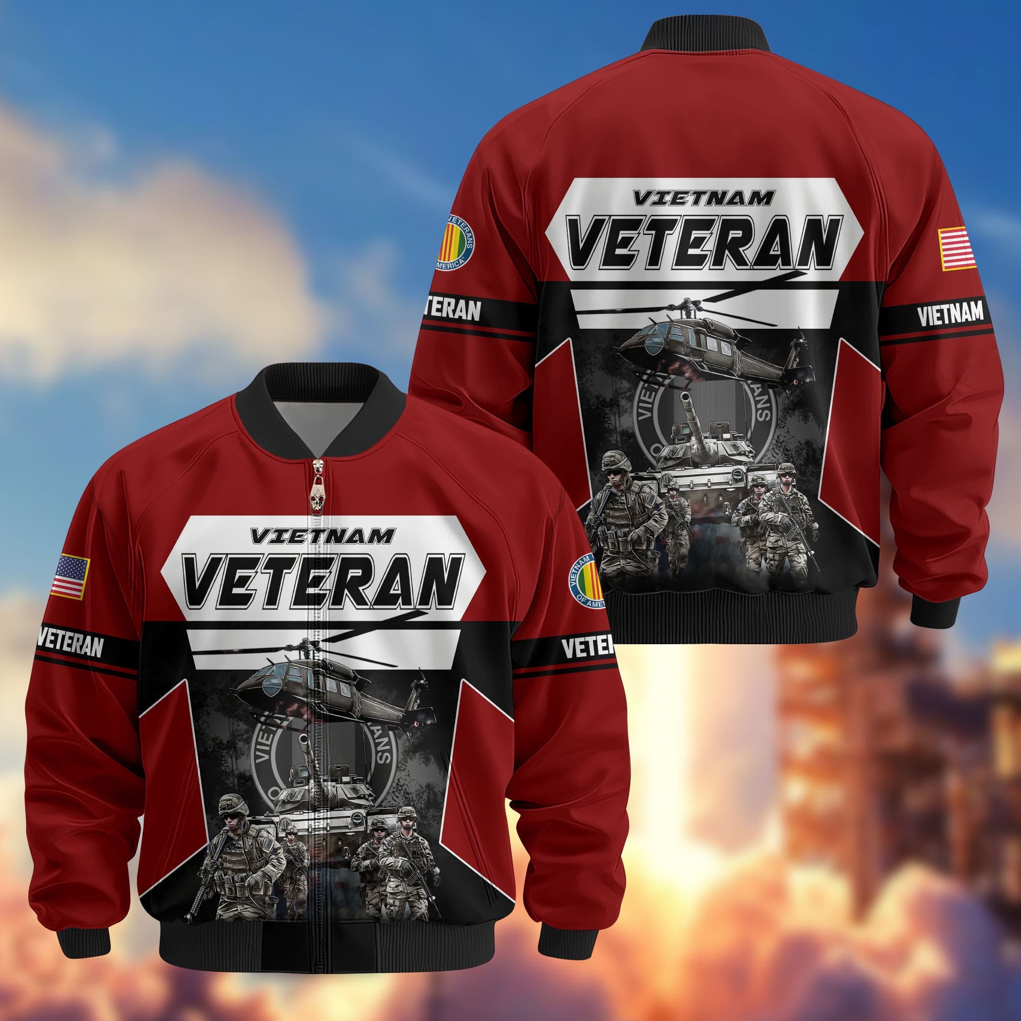 Premium US Veterans Bomber Jacket ATTN091021, Gifts For US Veterans, Gifts On Father's Day, Veterans Day.