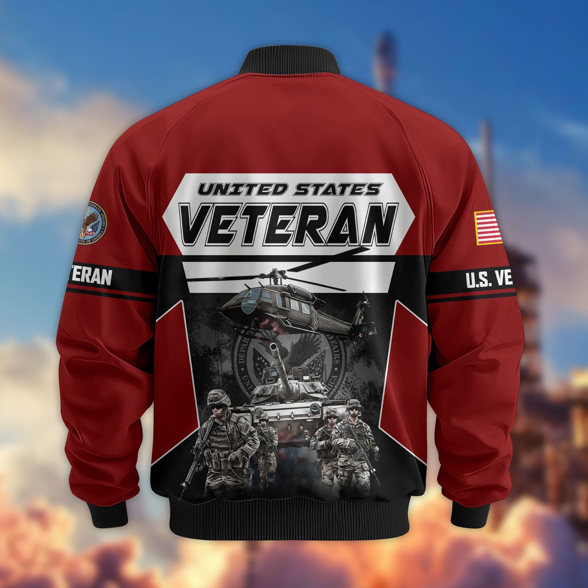 Premium US Veterans Bomber Jacket ATTN091021, Gifts For US Veterans, Gifts On Father's Day, Veterans Day.