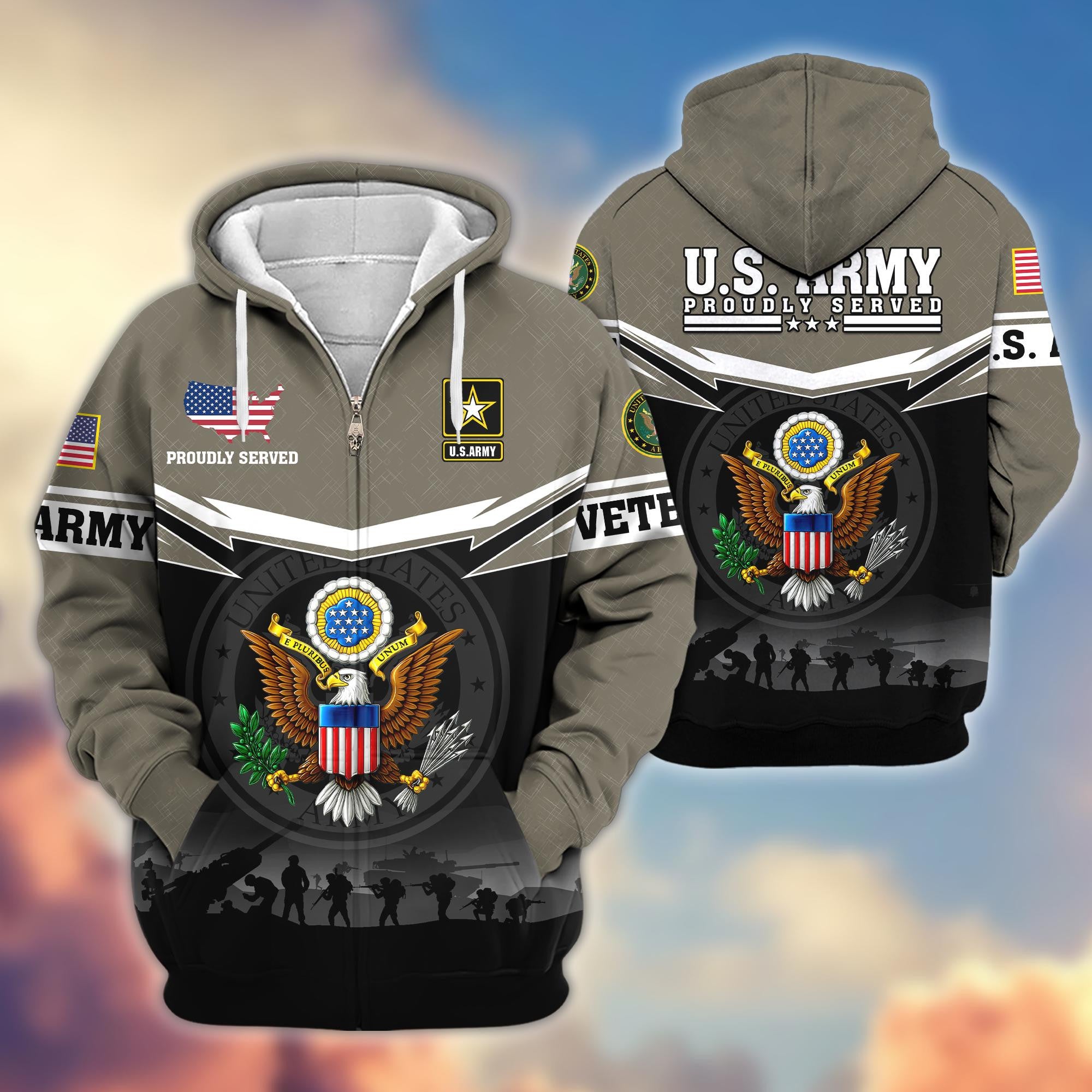 Premium US Veterans Zip Hoodie BPHN131011, Gifts For US Veterans, Gifts On Father's Day, Veterans Day.
