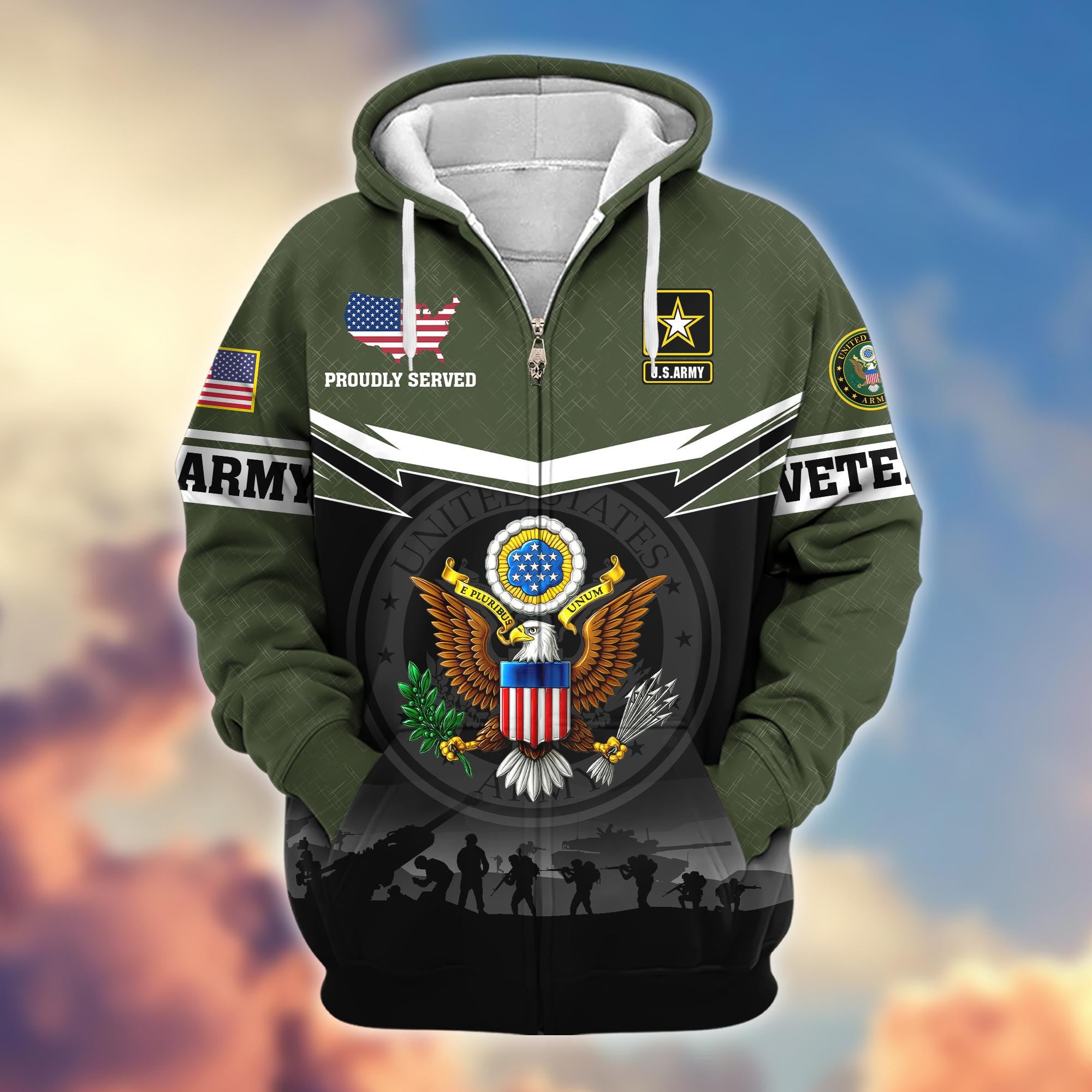 Premium US Veterans Zip Hoodie BPHN131011, Gifts For US Veterans, Gifts On Father's Day, Veterans Day.
