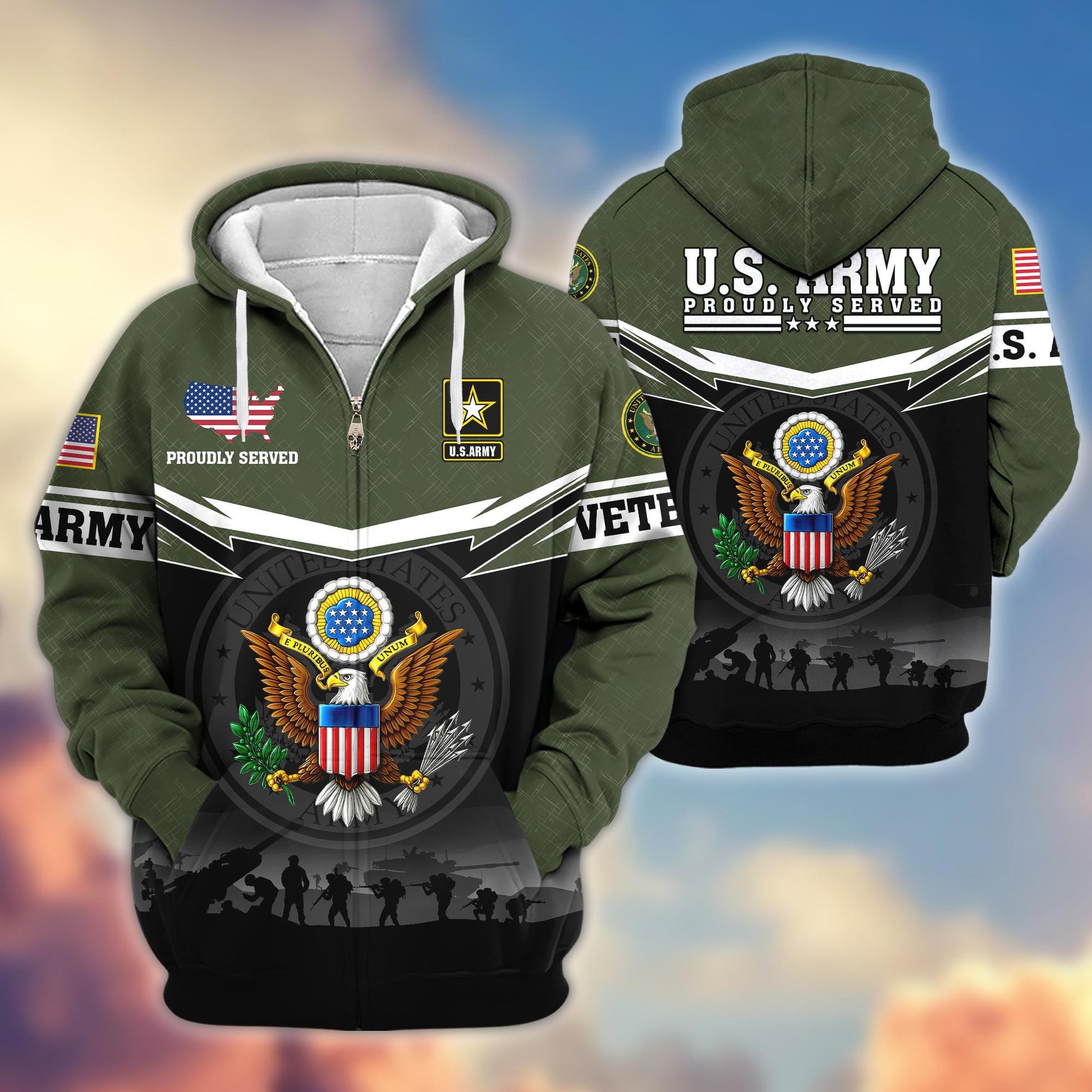 Premium US Veterans Zip Hoodie BPHN131011, Gifts For US Veterans, Gifts On Father's Day, Veterans Day.