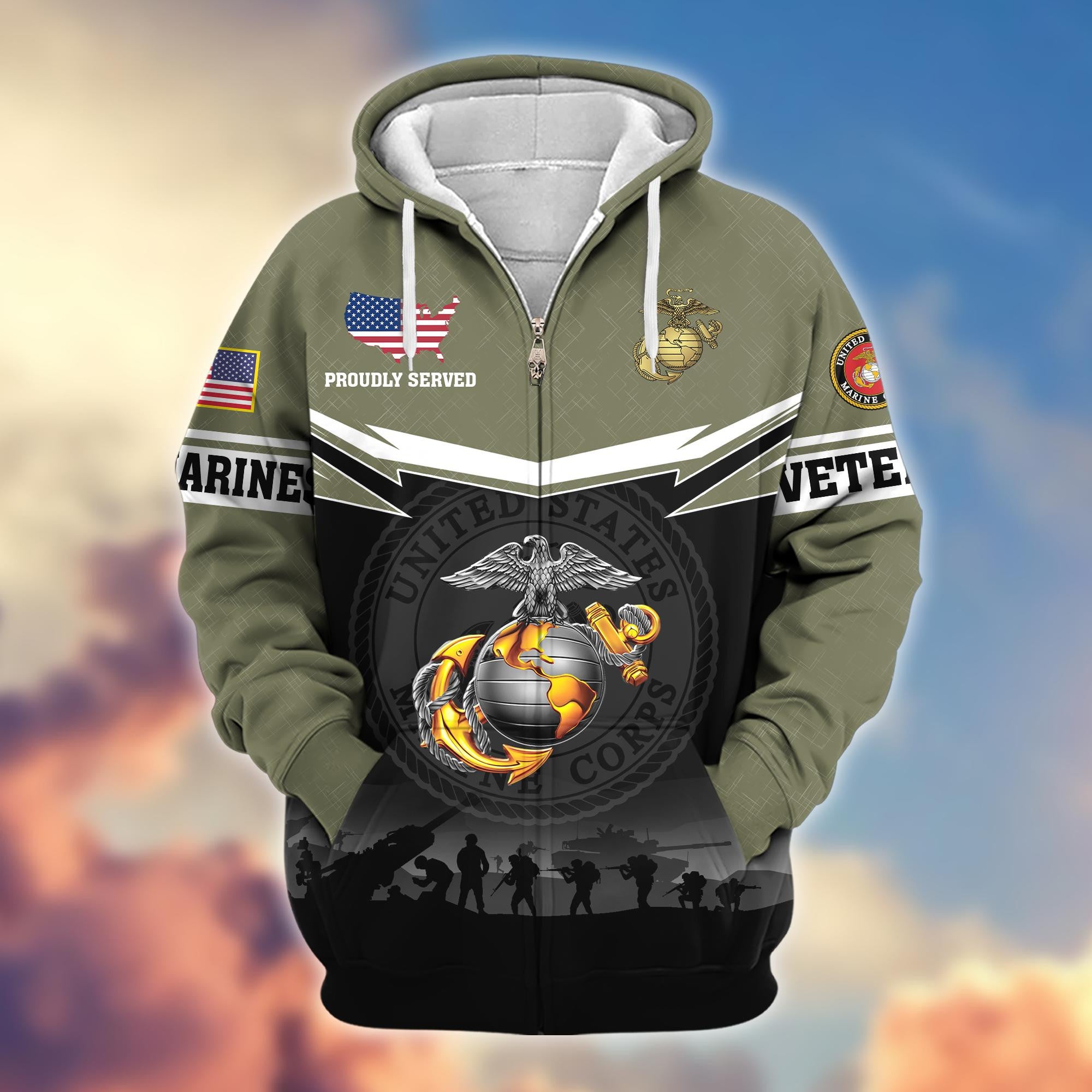 Premium US Veterans Zip Hoodie BPHN131011, Gifts For US Veterans, Gifts On Father's Day, Veterans Day.