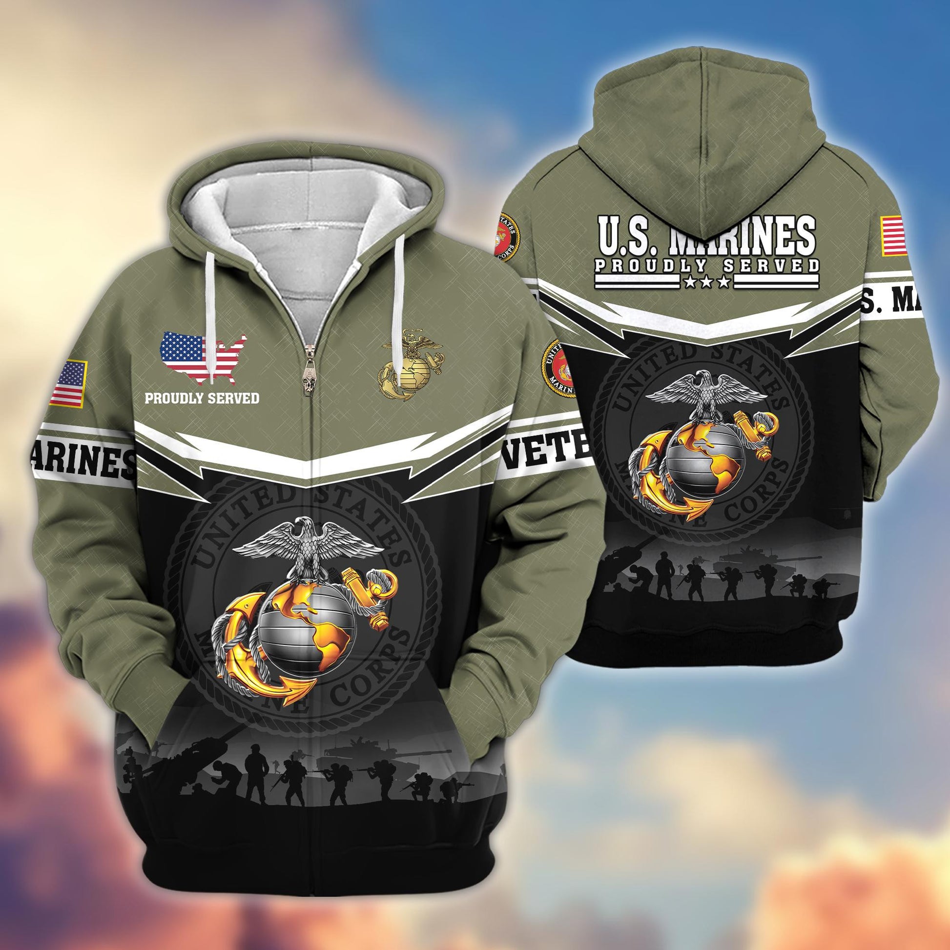 Premium US Veterans Zip Hoodie BPHN131011, Gifts For US Veterans, Gifts On Father's Day, Veterans Day.