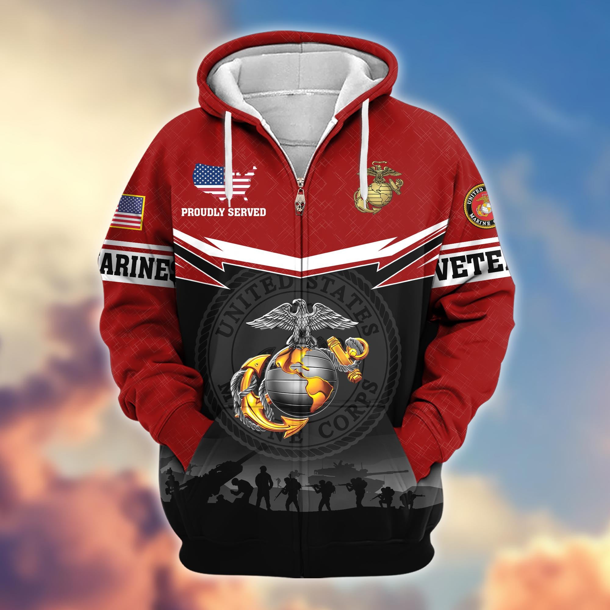 Premium US Veterans Zip Hoodie BPHN131011, Gifts For US Veterans, Gifts On Father's Day, Veterans Day.