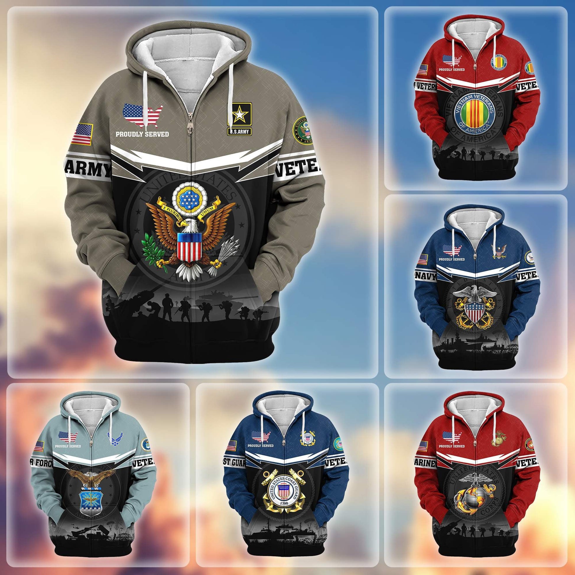 Premium US Veterans Zip Hoodie BPHN131011, Gifts For US Veterans, Gifts On Father's Day, Veterans Day.
