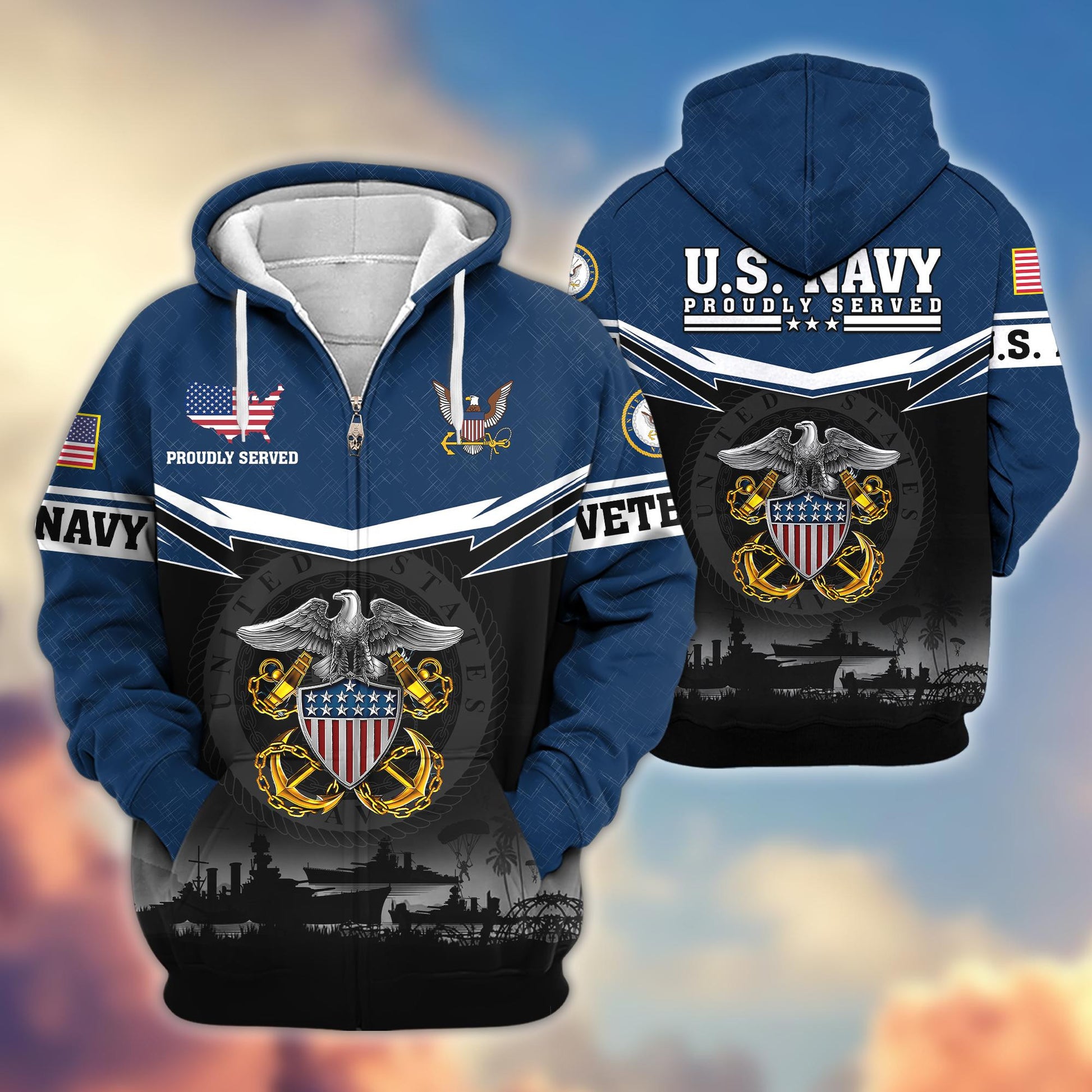Premium US Veterans Zip Hoodie BPHN131011, Gifts For US Veterans, Gifts On Father's Day, Veterans Day.