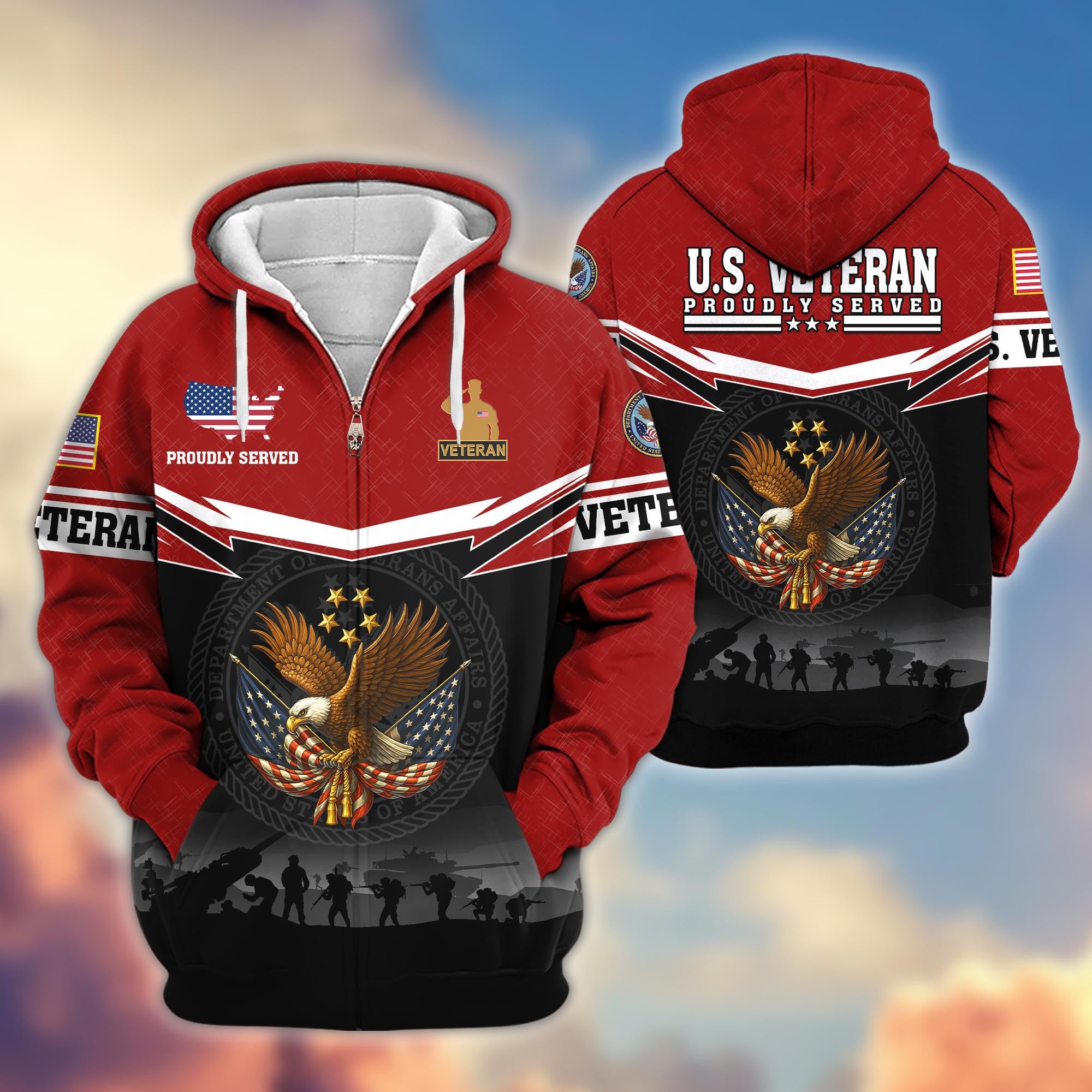 Premium US Veterans Zip Hoodie BPHN131011, Gifts For US Veterans, Gifts On Father's Day, Veterans Day.