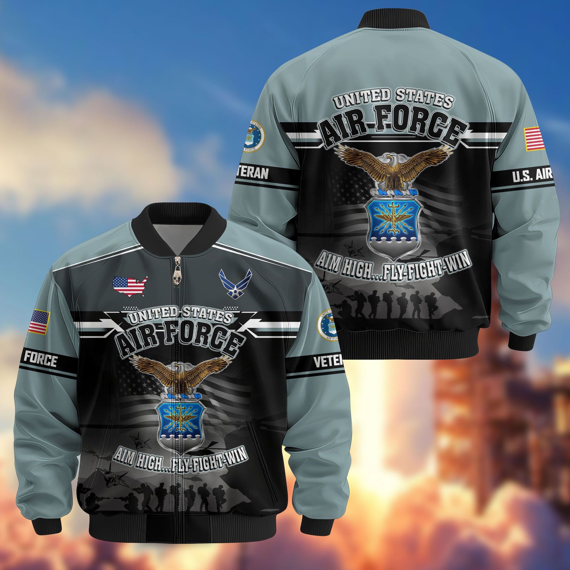 Premium US Veterans Bomber Jacket ATTN091022, Gifts For US Veterans, Gifts On Father's Day, Veterans Day.