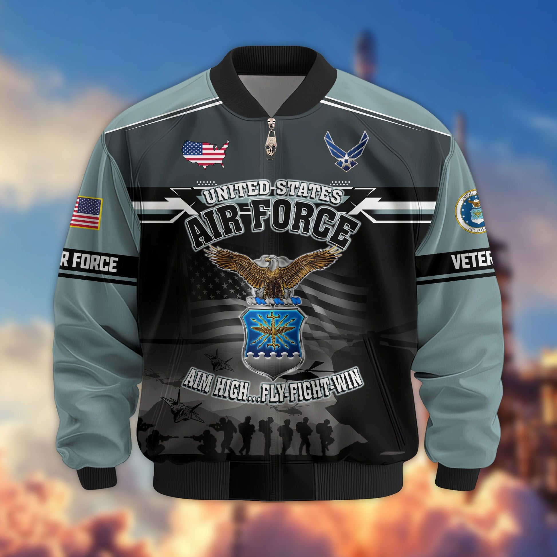 Premium US Veterans Bomber Jacket ATTN091022, Gifts For US Veterans, Gifts On Father's Day, Veterans Day.