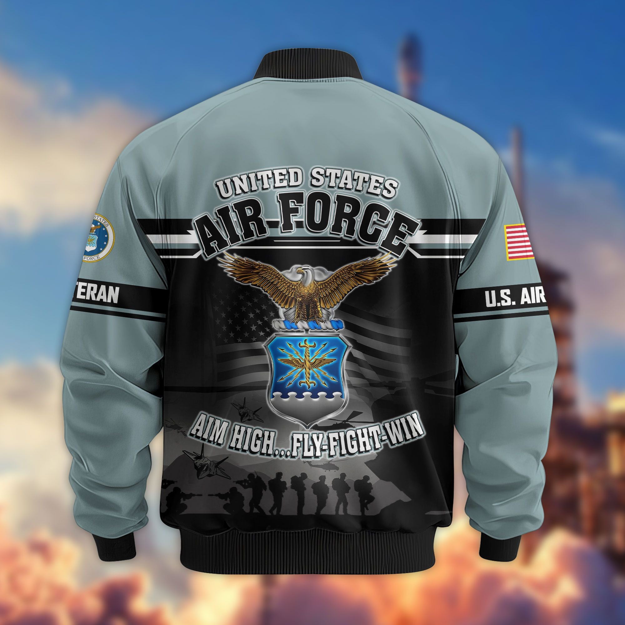 Premium US Veterans Bomber Jacket ATTN091022, Gifts For US Veterans, Gifts On Father's Day, Veterans Day.