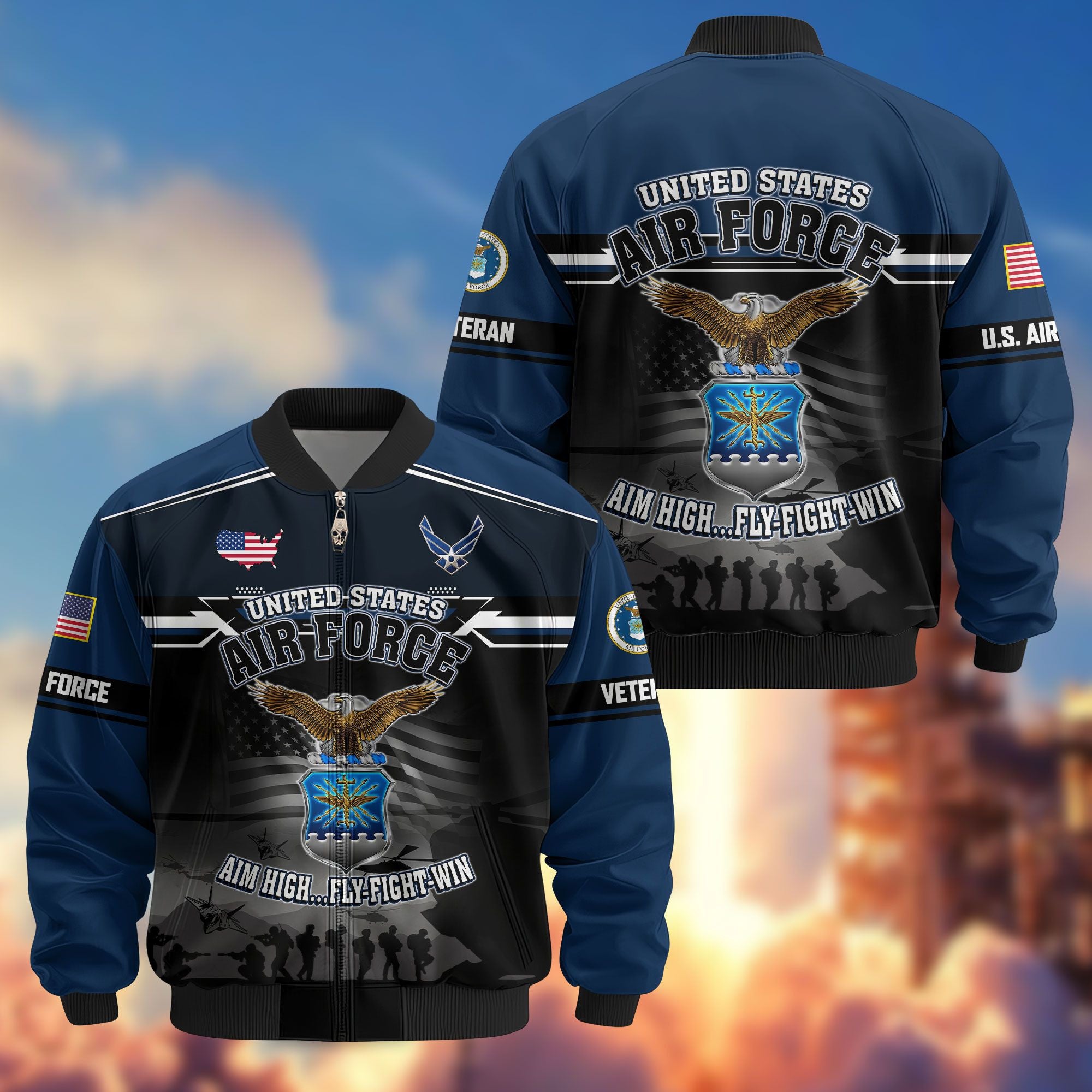 Premium US Veterans Bomber Jacket ATTN091022, Gifts For US Veterans, Gifts On Father's Day, Veterans Day.