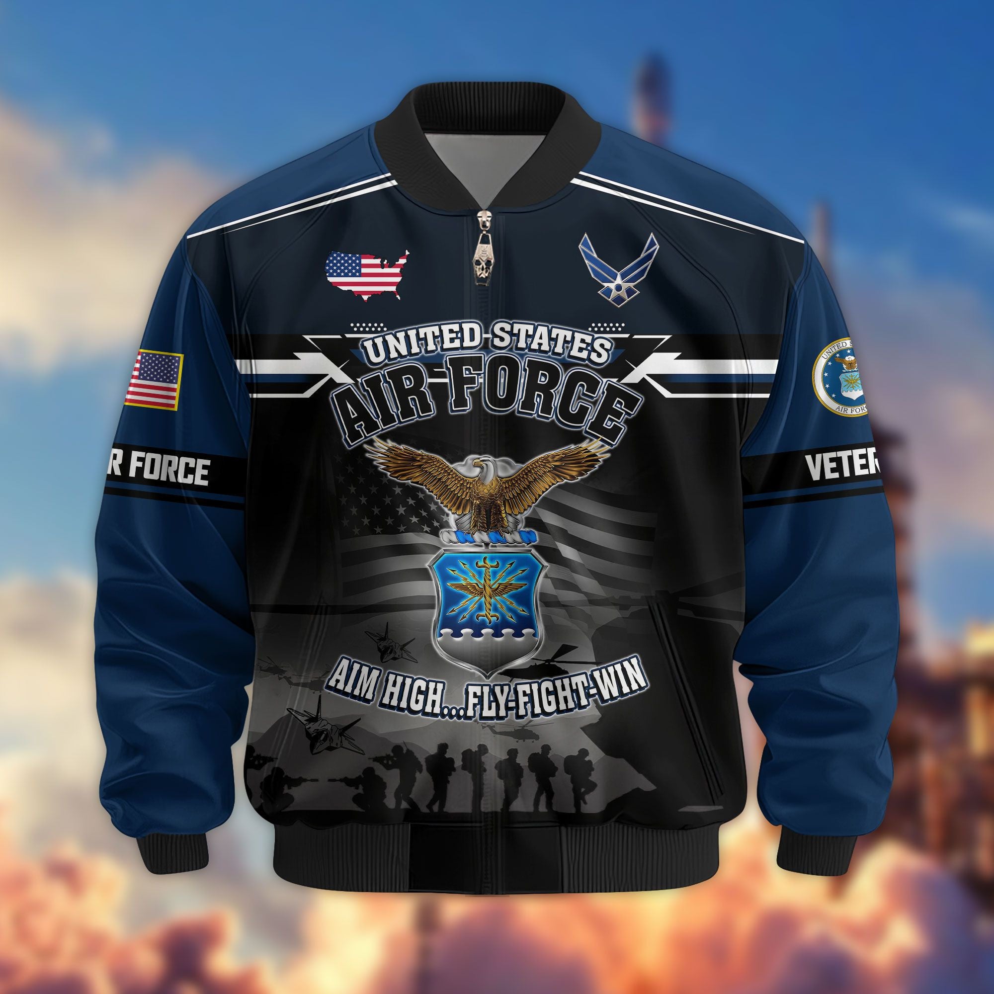 Premium US Veterans Bomber Jacket ATTN091022, Gifts For US Veterans, Gifts On Father's Day, Veterans Day.