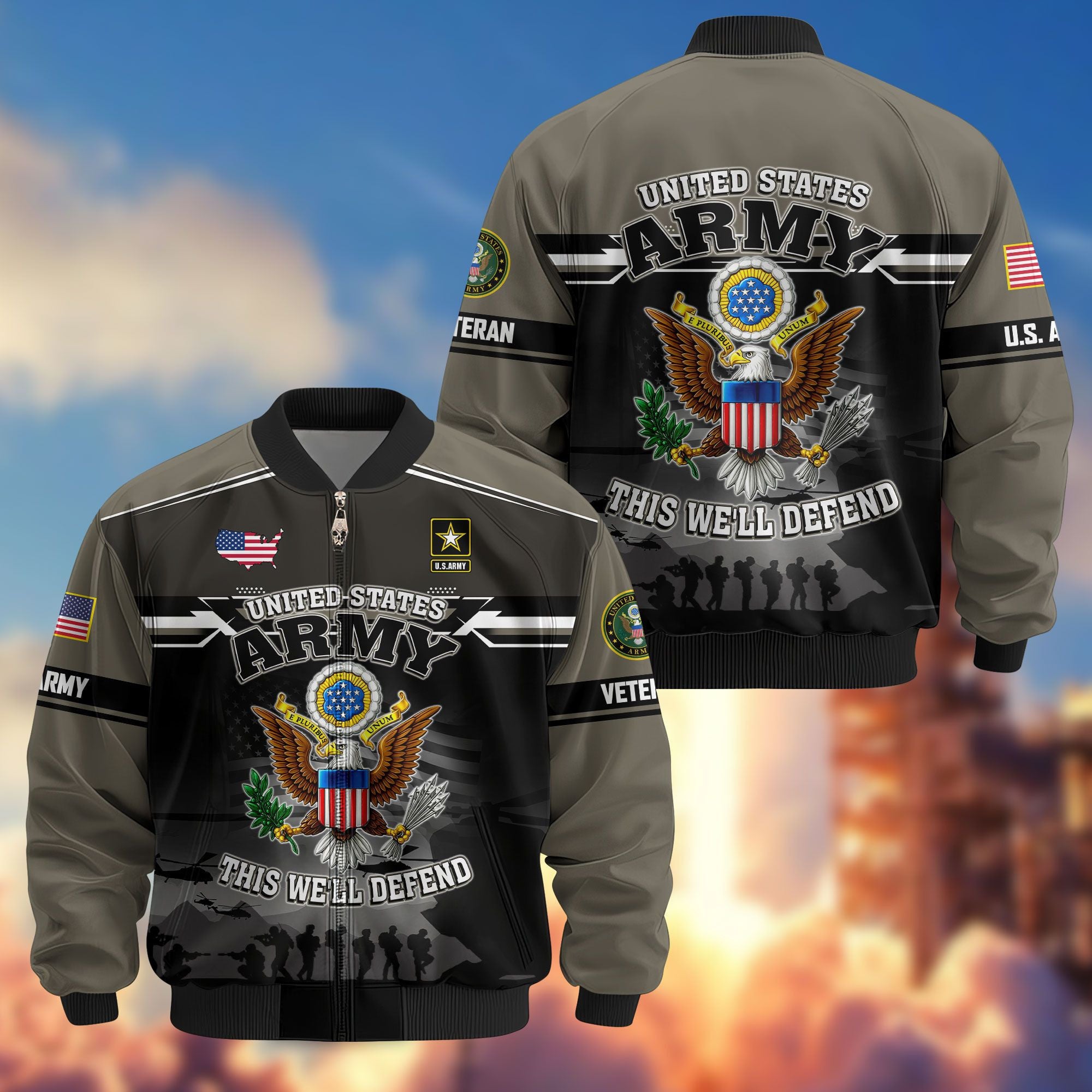 Premium US Veterans Bomber Jacket ATTN091022, Gifts For US Veterans, Gifts On Father's Day, Veterans Day.