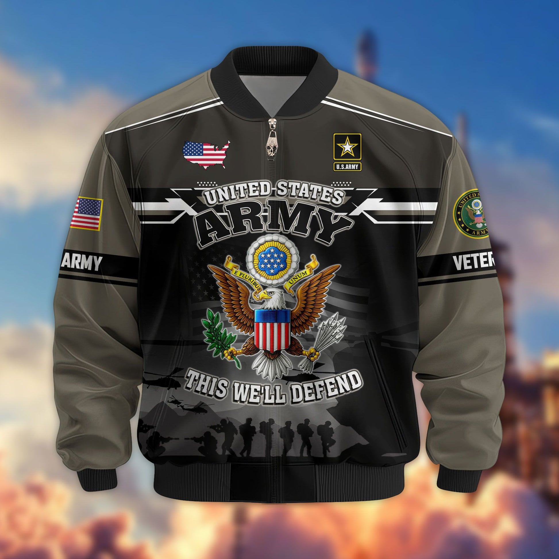 Premium US Veterans Bomber Jacket ATTN091022, Gifts For US Veterans, Gifts On Father's Day, Veterans Day.
