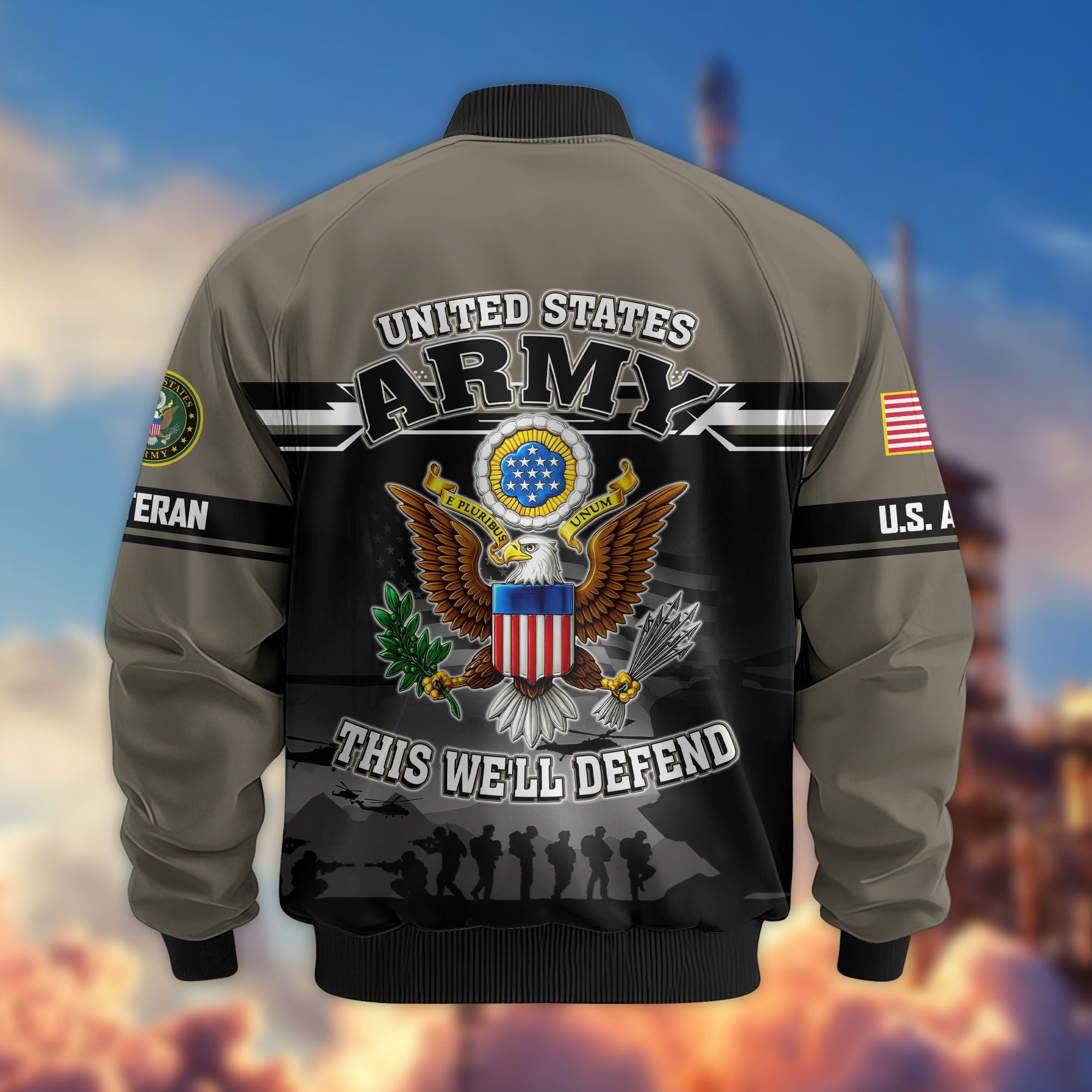 Premium US Veterans Bomber Jacket ATTN091022, Gifts For US Veterans, Gifts On Father's Day, Veterans Day.