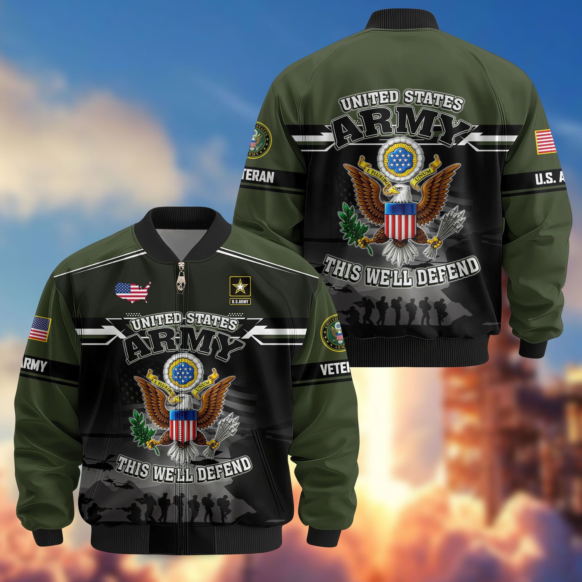 Premium US Veterans Bomber Jacket ATTN091022, Gifts For US Veterans, Gifts On Father's Day, Veterans Day.