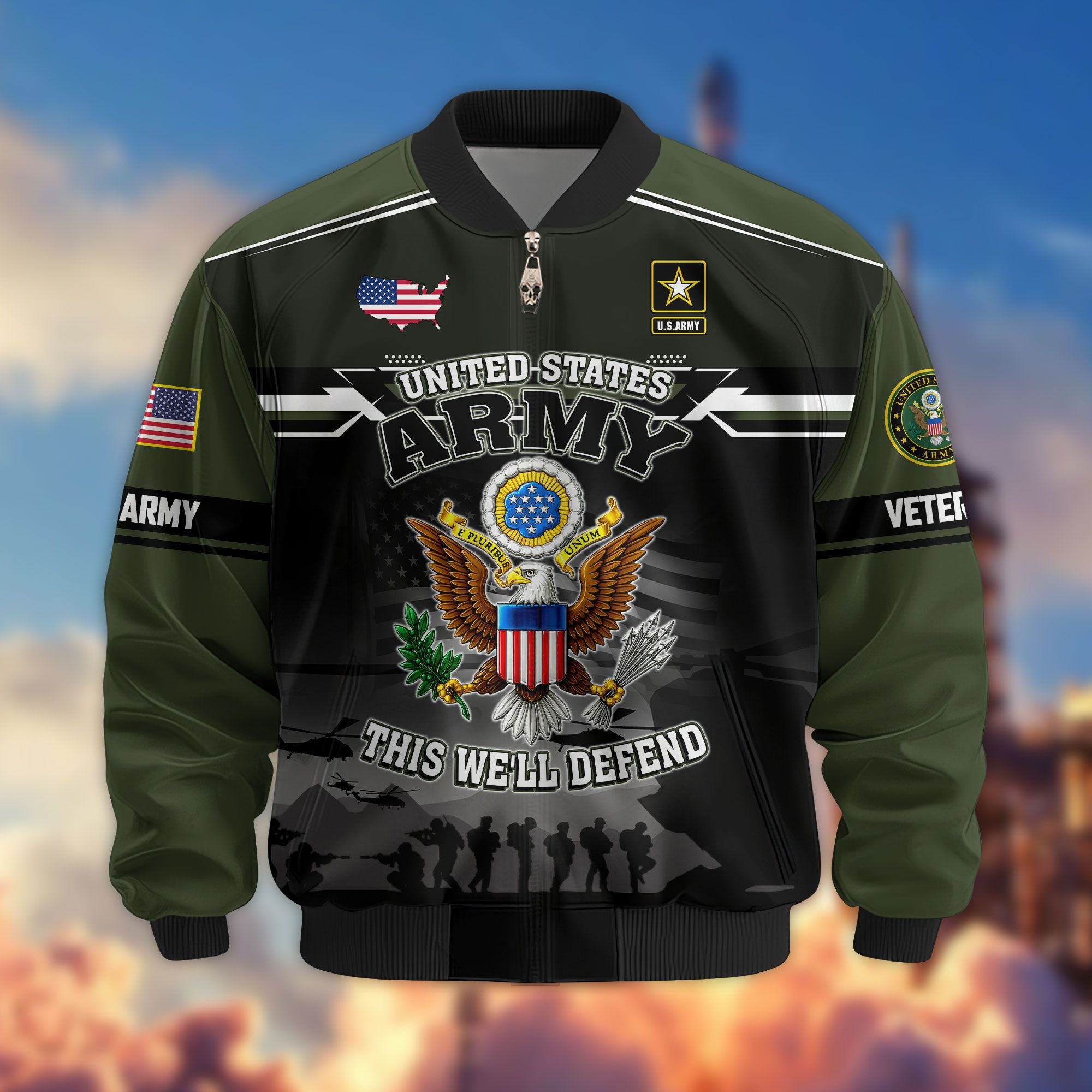 Premium US Veterans Bomber Jacket ATTN091022, Gifts For US Veterans, Gifts On Father's Day, Veterans Day.
