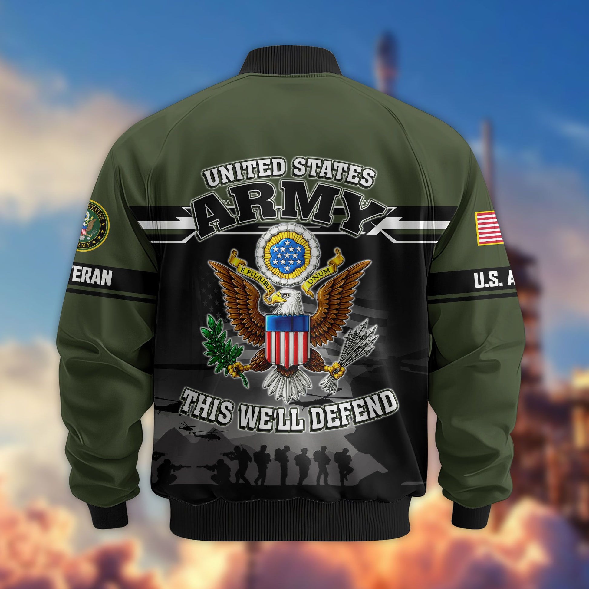 Premium US Veterans Bomber Jacket ATTN091022, Gifts For US Veterans, Gifts On Father's Day, Veterans Day.