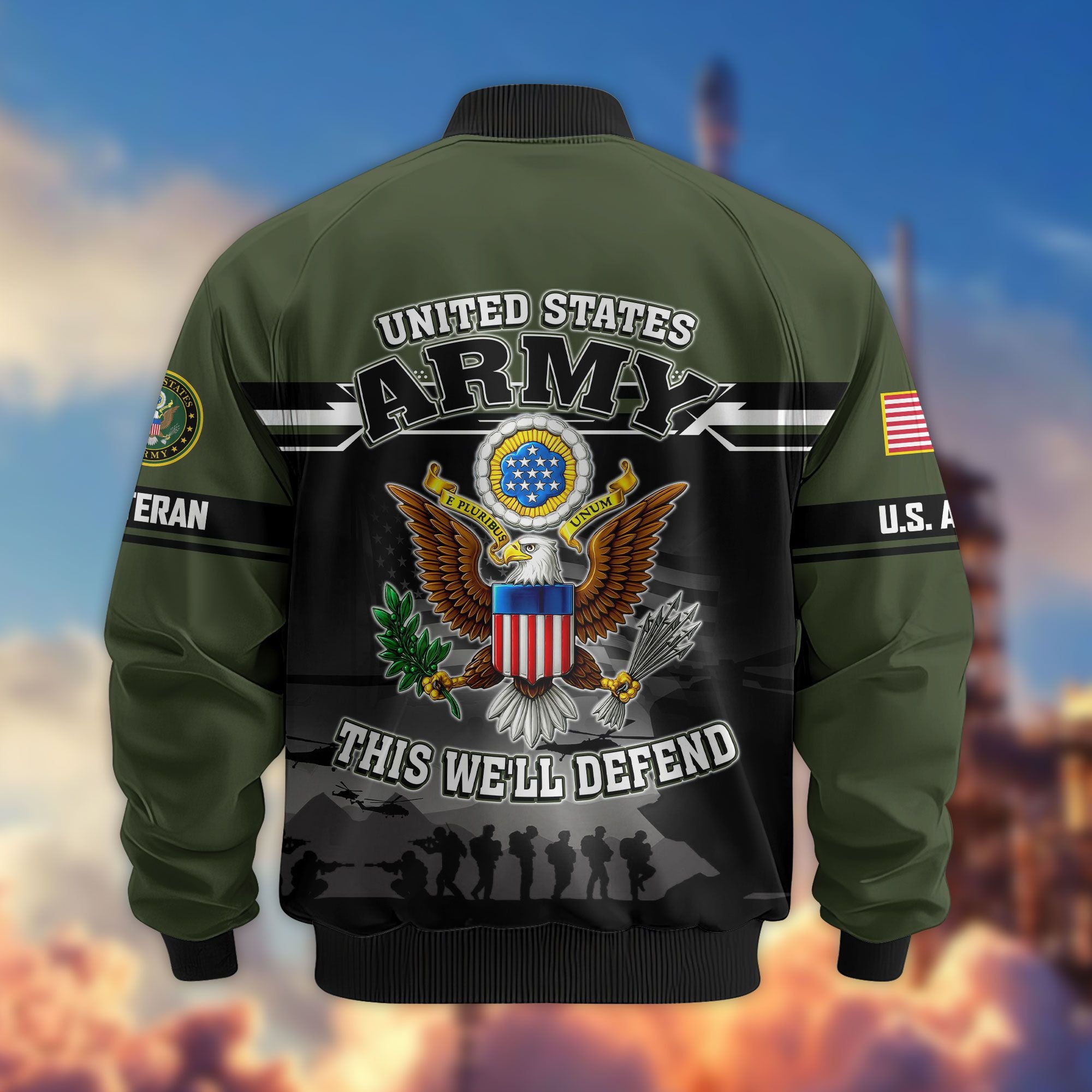 Premium US Veterans Bomber Jacket ATTN091022, Gifts For US Veterans, Gifts On Father's Day, Veterans Day.