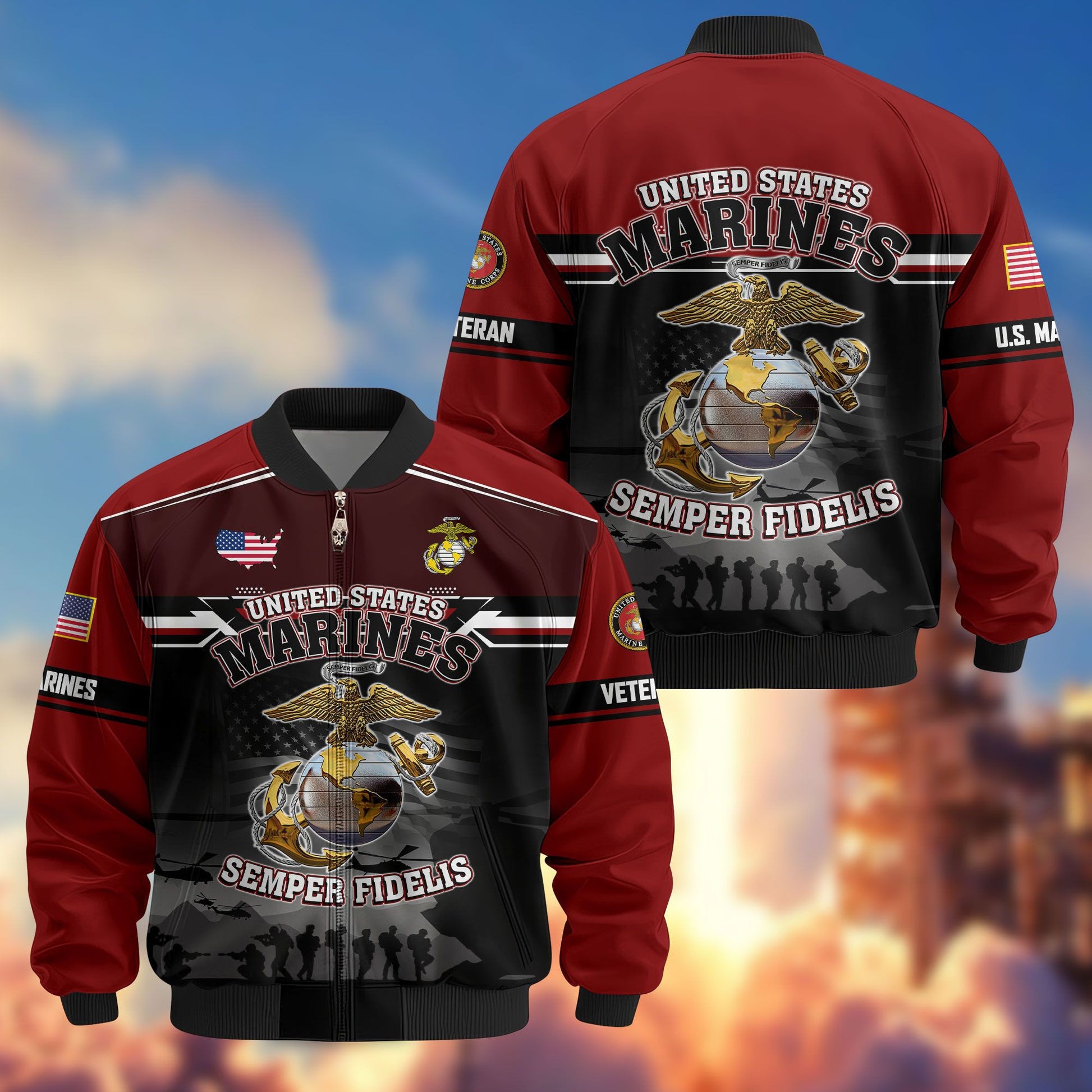 Premium US Veterans Bomber Jacket ATTN091022, Gifts For US Veterans, Gifts On Father's Day, Veterans Day.