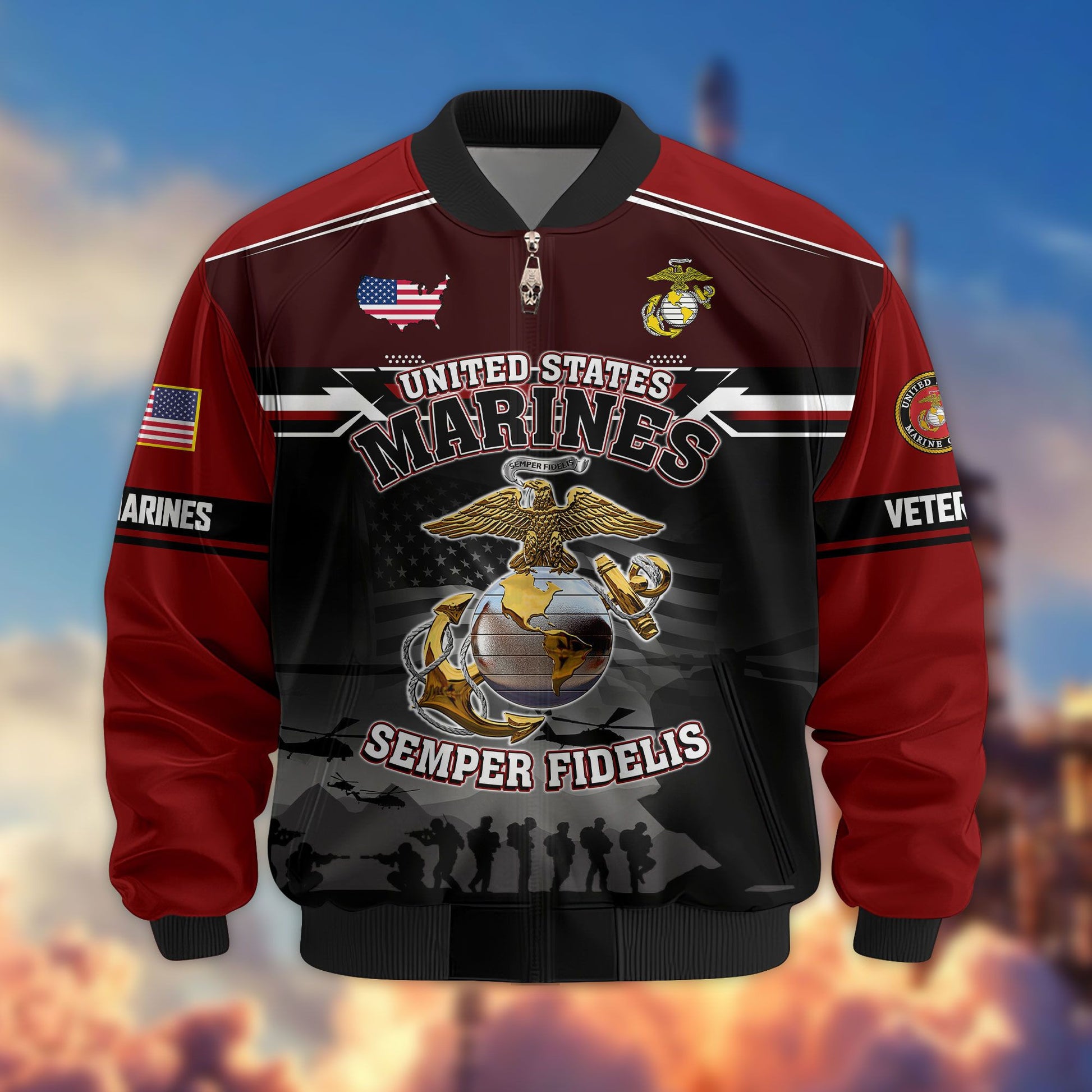 Premium US Veterans Bomber Jacket ATTN091022, Gifts For US Veterans, Gifts On Father's Day, Veterans Day.