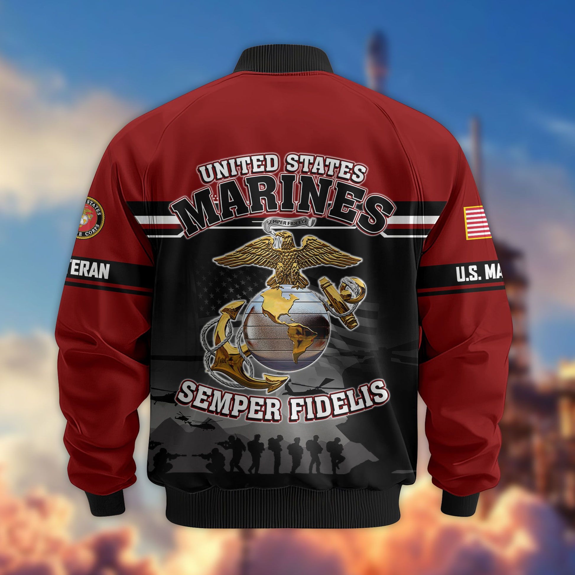 Premium US Veterans Bomber Jacket ATTN091022, Gifts For US Veterans, Gifts On Father's Day, Veterans Day.