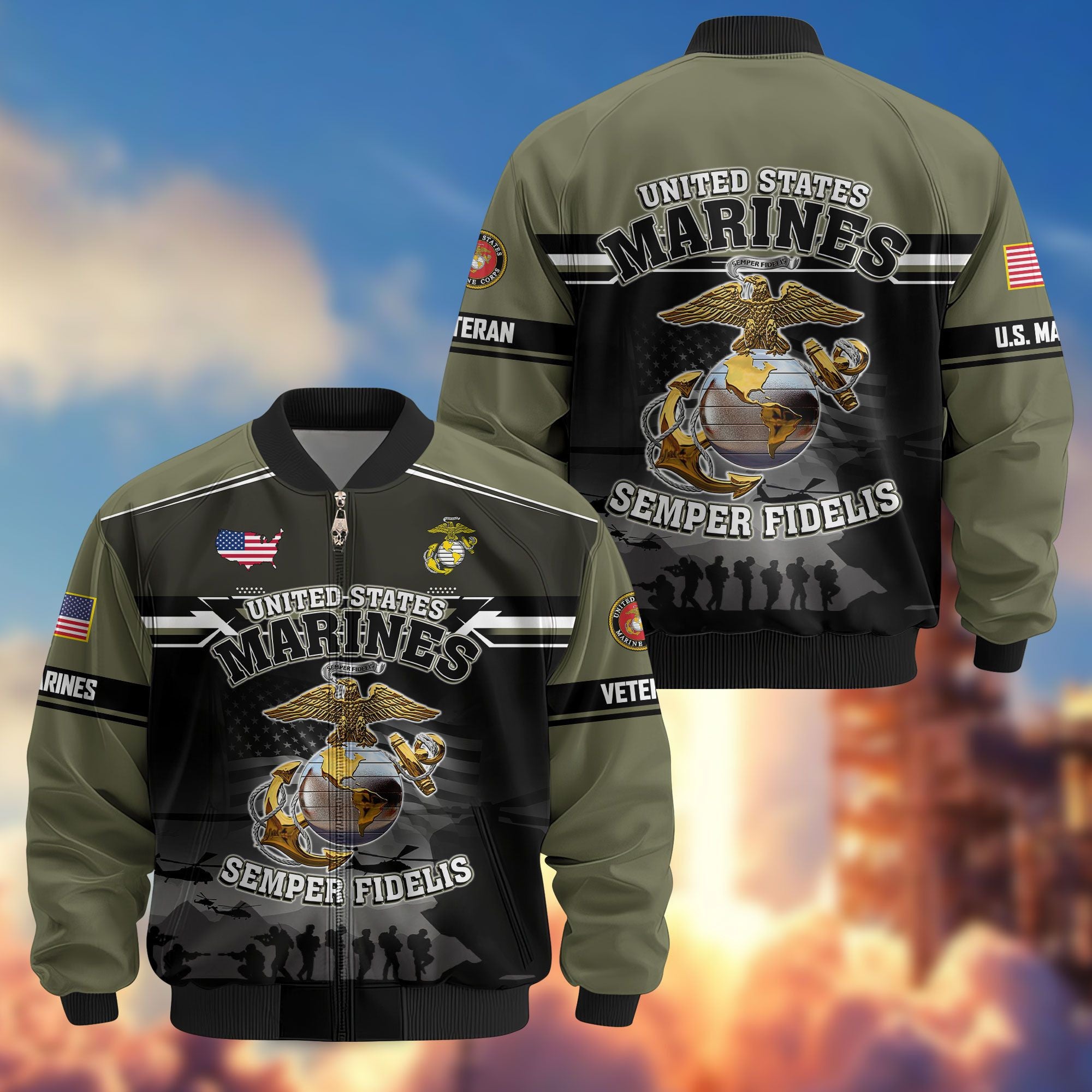 Premium US Veterans Bomber Jacket ATTN091022, Gifts For US Veterans, Gifts On Father's Day, Veterans Day.