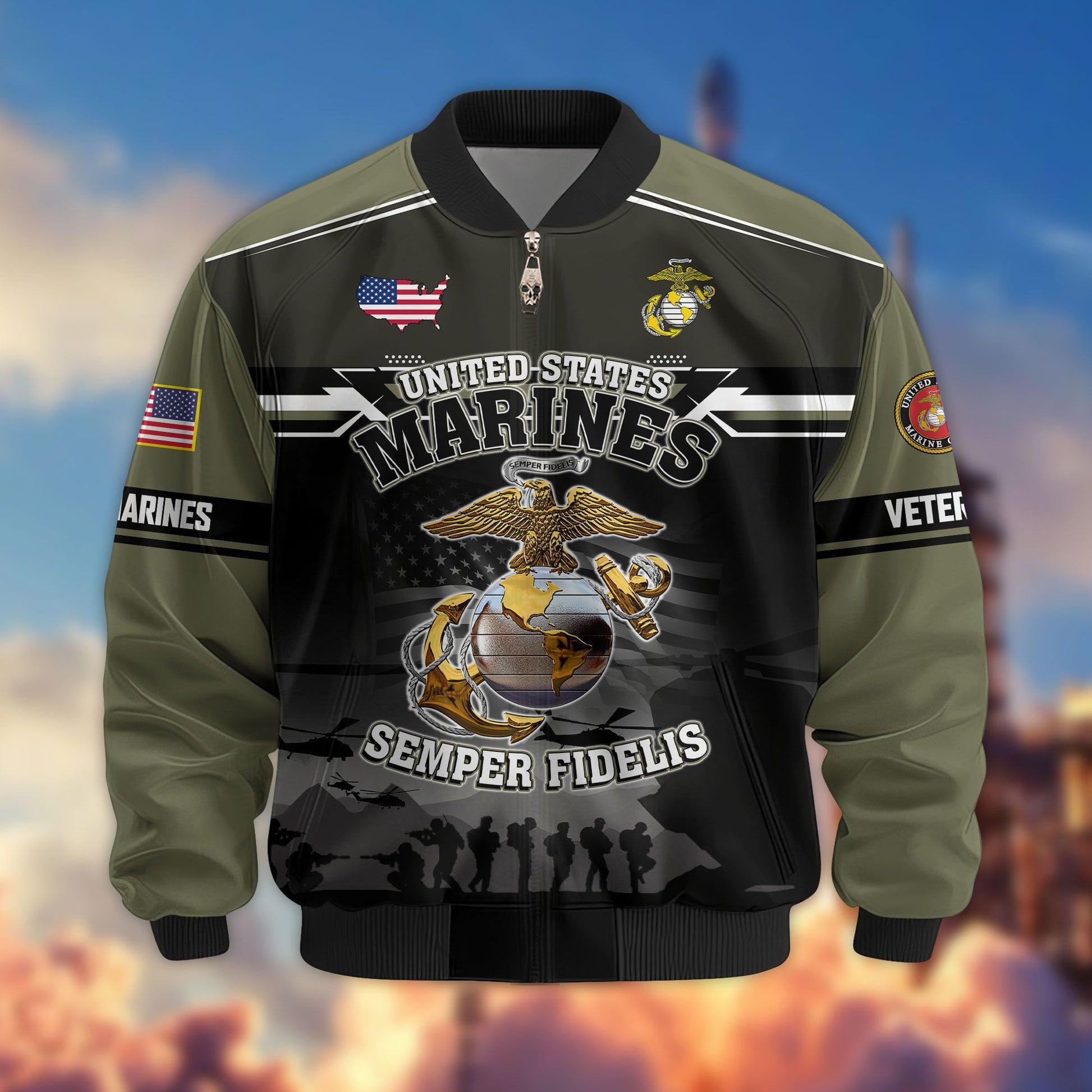 Premium US Veterans Bomber Jacket ATTN091022, Gifts For US Veterans, Gifts On Father's Day, Veterans Day.