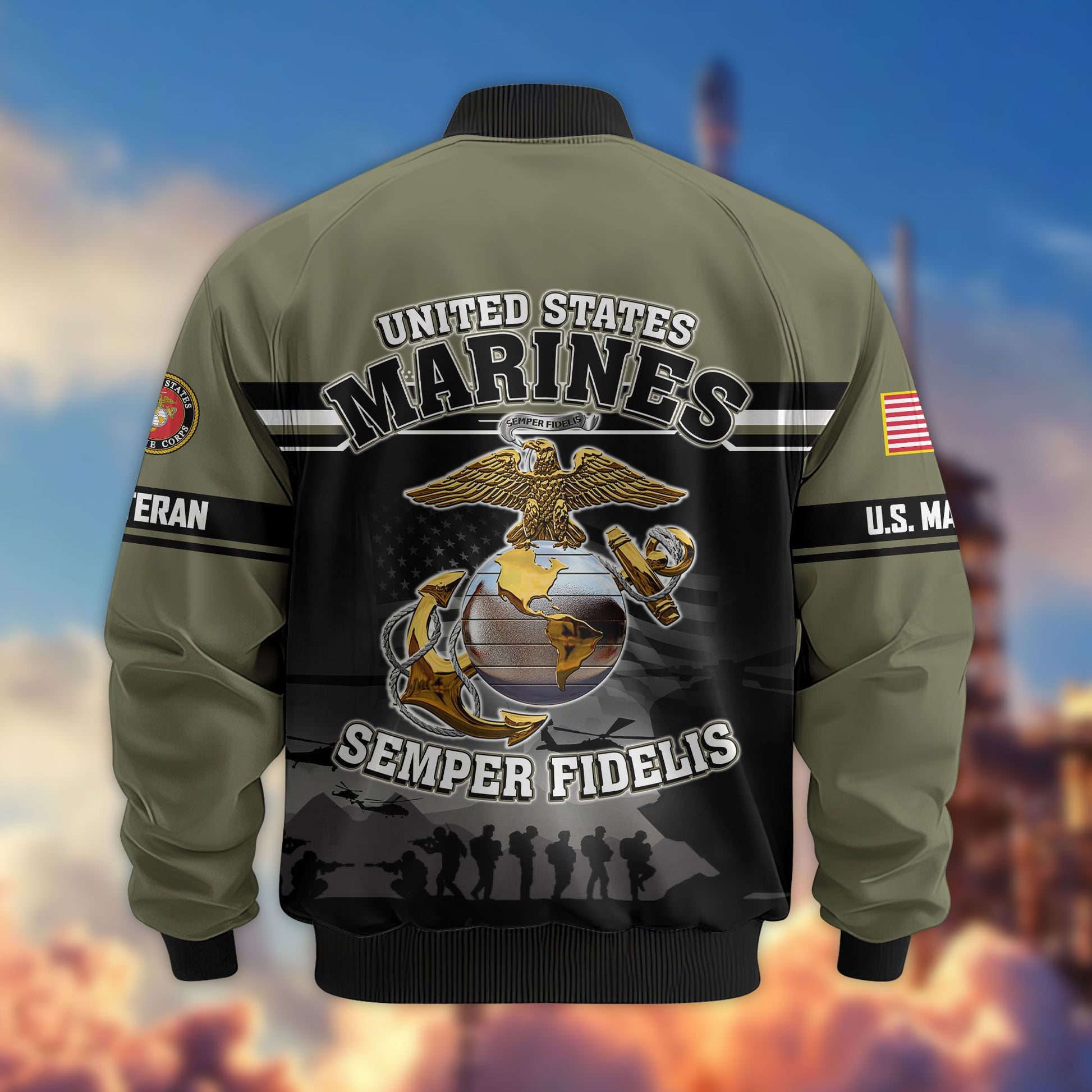 Premium US Veterans Bomber Jacket ATTN091022, Gifts For US Veterans, Gifts On Father's Day, Veterans Day.