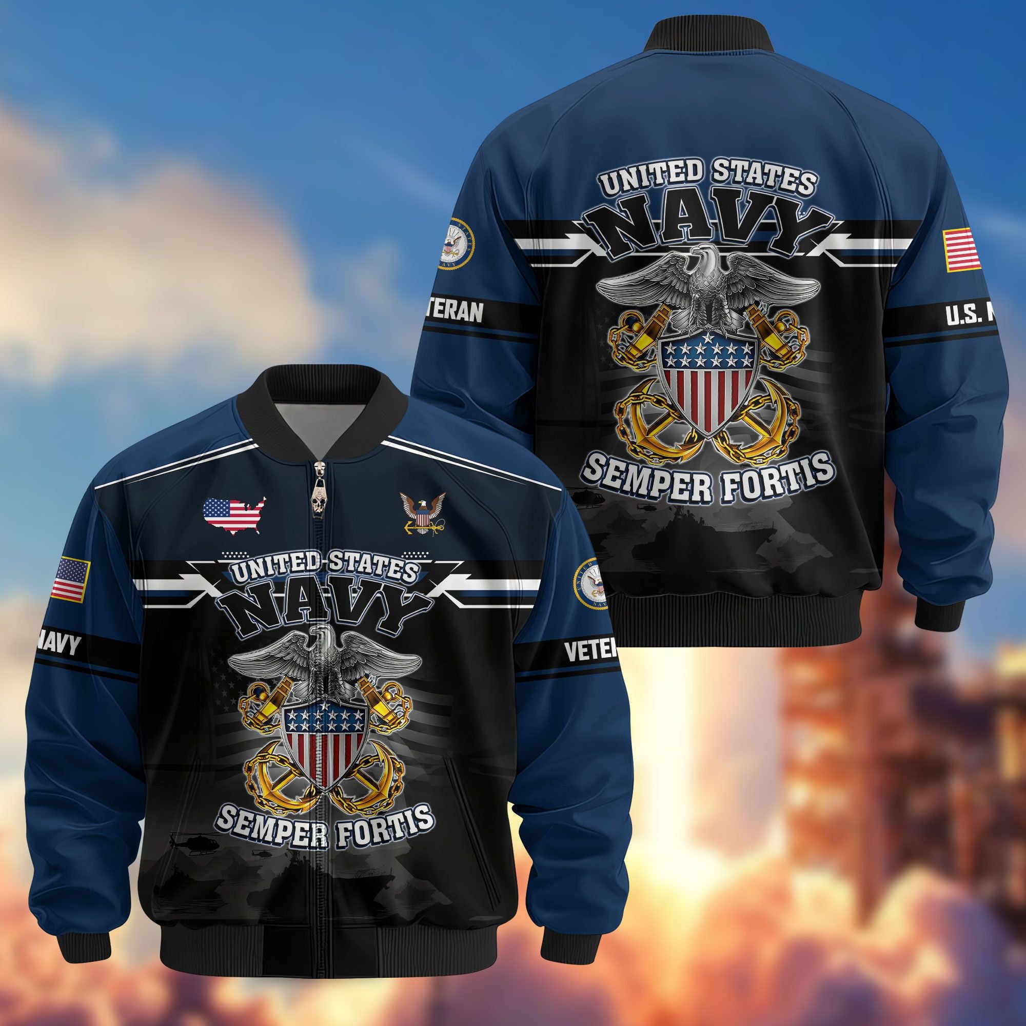 Premium US Veterans Bomber Jacket ATTN091022, Gifts For US Veterans, Gifts On Father's Day, Veterans Day.