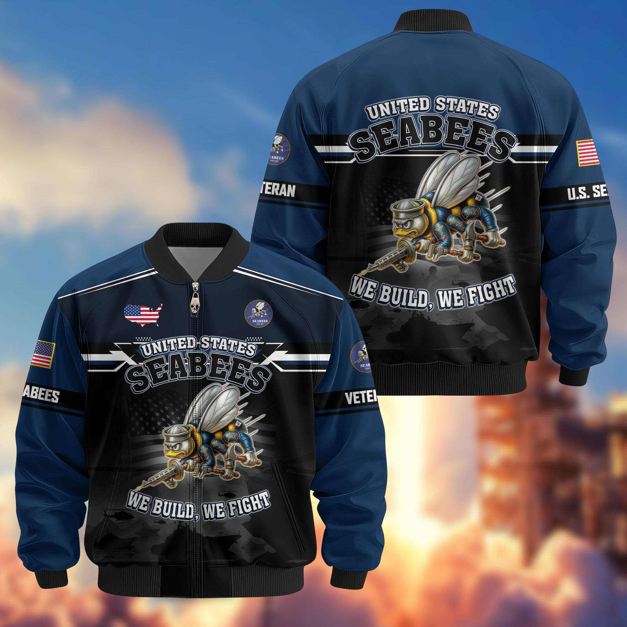 Premium US Veterans Bomber Jacket ATTN091022, Gifts For US Veterans, Gifts On Father's Day, Veterans Day.