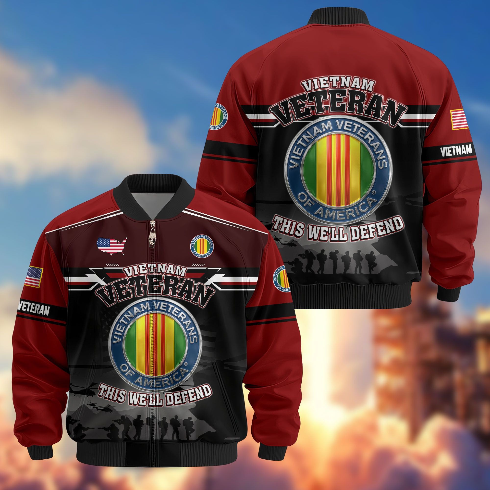 Premium US Veterans Bomber Jacket ATTN091022, Gifts For US Veterans, Gifts On Father's Day, Veterans Day.