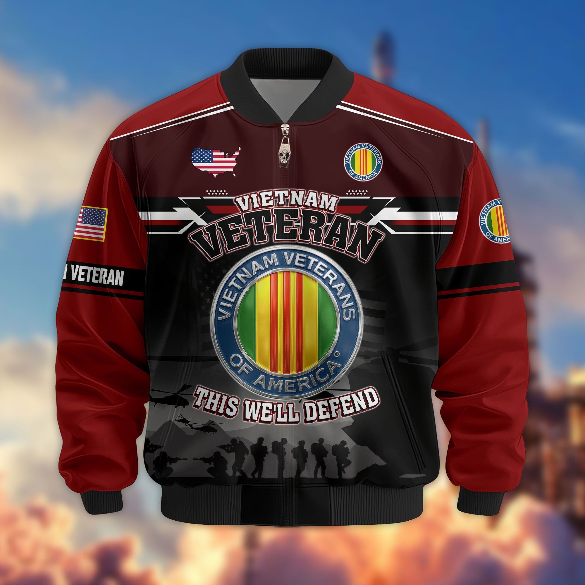 Premium US Veterans Bomber Jacket ATTN091022, Gifts For US Veterans, Gifts On Father's Day, Veterans Day.