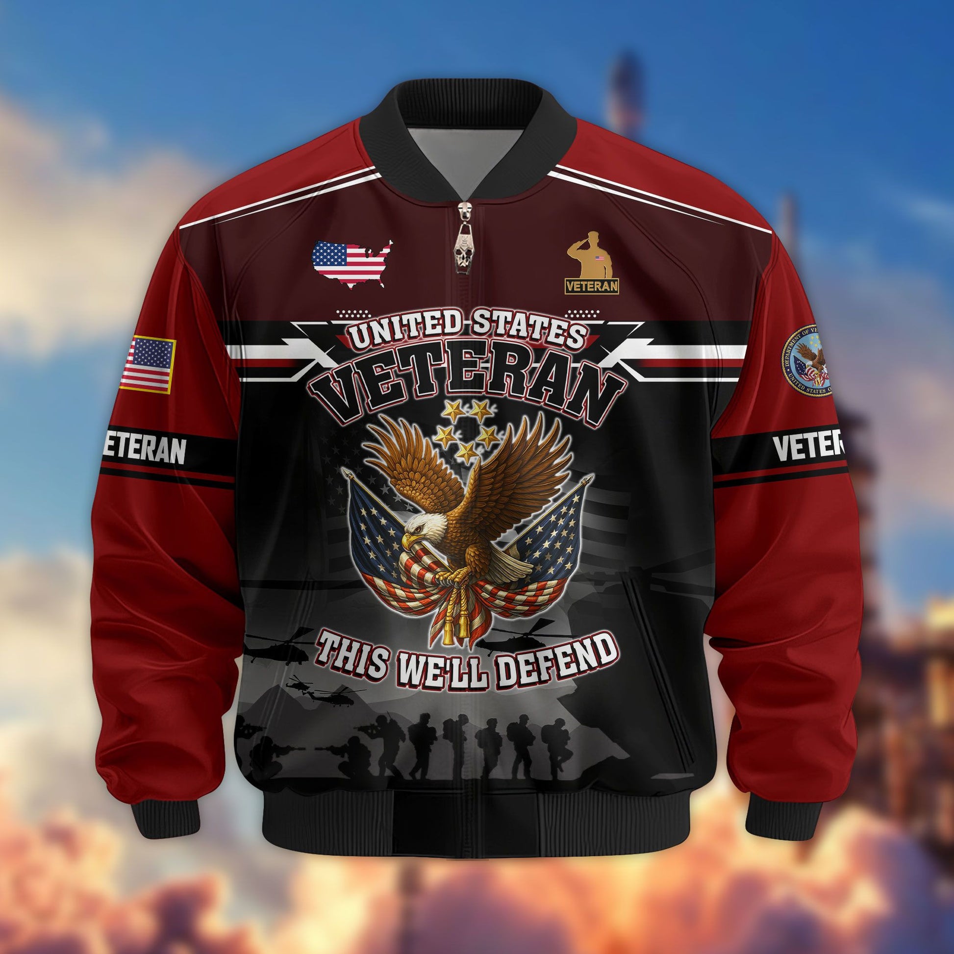 Premium US Veterans Bomber Jacket ATTN091022, Gifts For US Veterans, Gifts On Father's Day, Veterans Day.